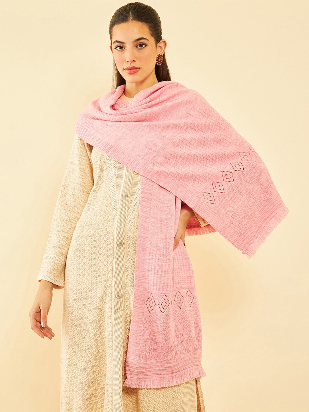 

Soch Pink Geometric Woven Design Acrylic Shawl