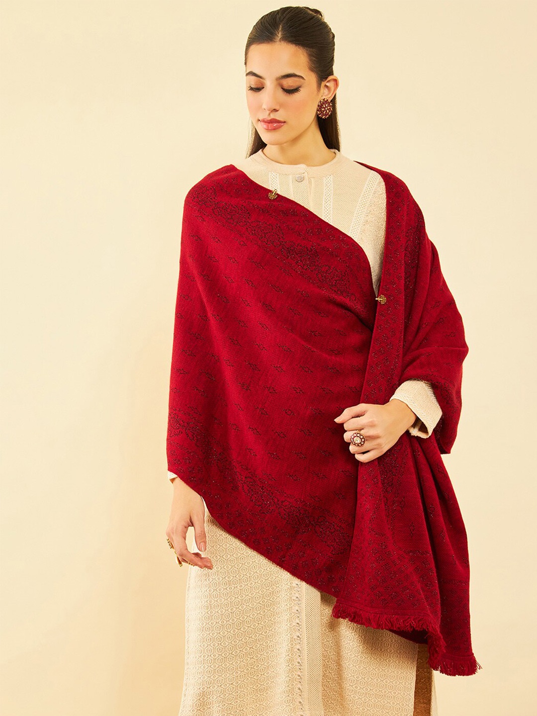 

Soch Maroon Woven Design Acrylic Shawl