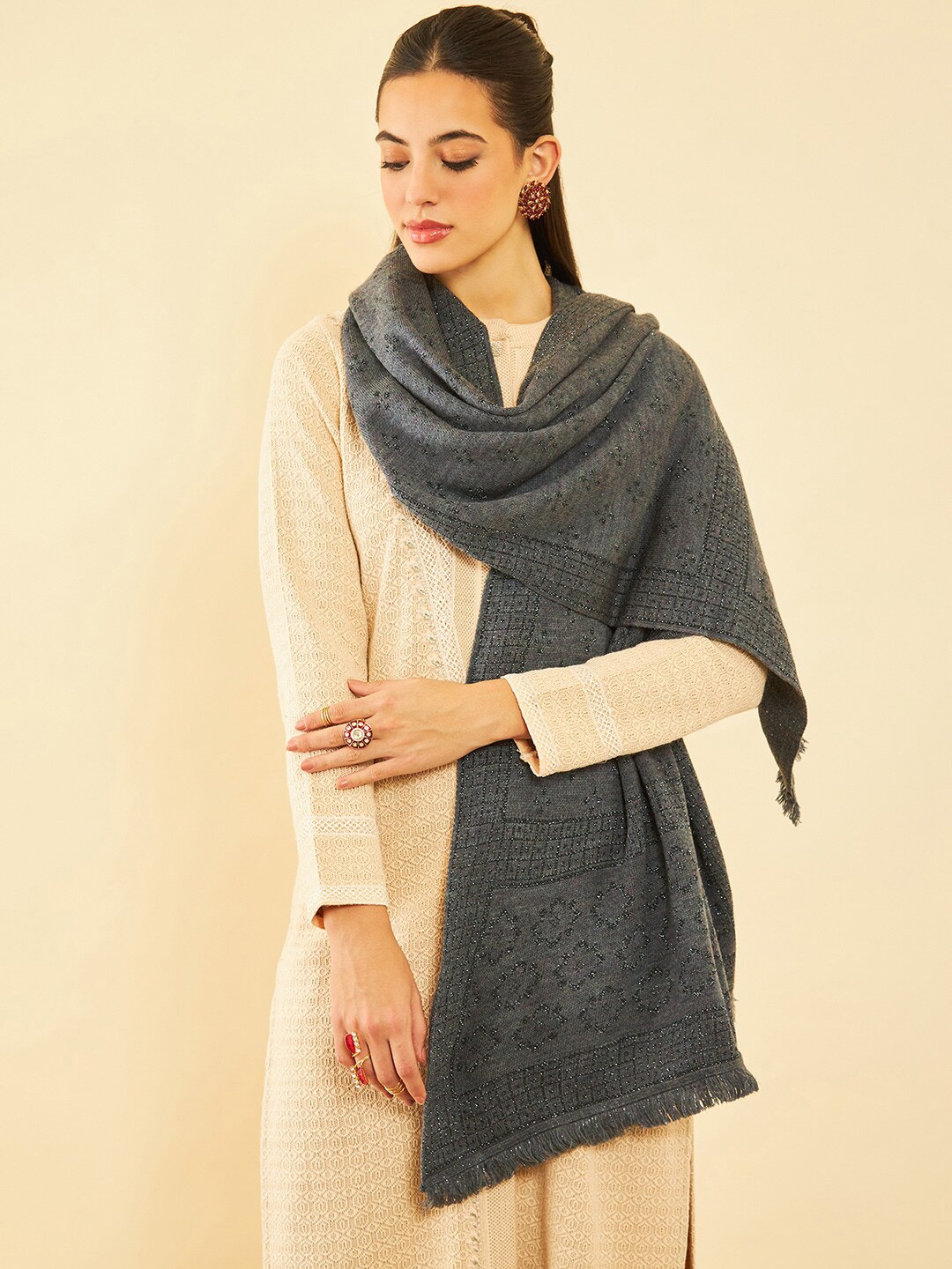 

Soch Charcoal Woven Design Acrylic Shawl