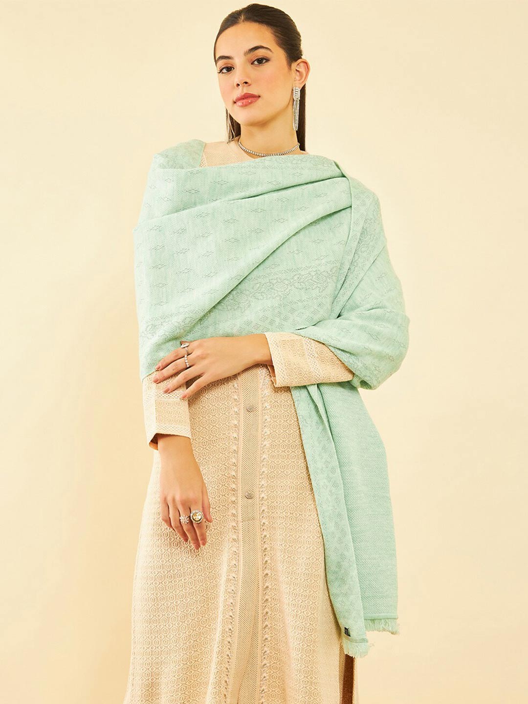 

Soch Green Ethnic Woven Design Pure Acrylic Shawl