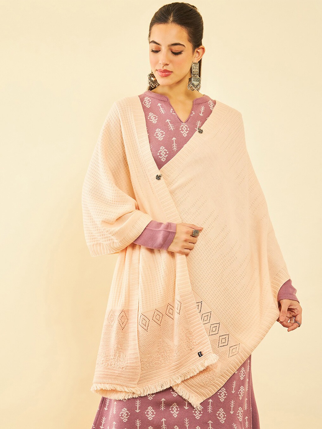 

Soch Geometric Woven Design Acrylic Shawl, Peach