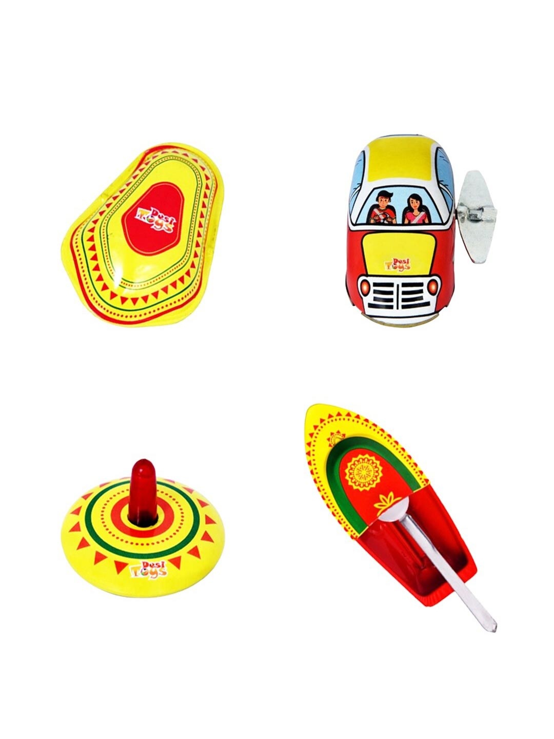 

Desi Toys Kids Set Of 4 Vintage Tin Toys, Yellow