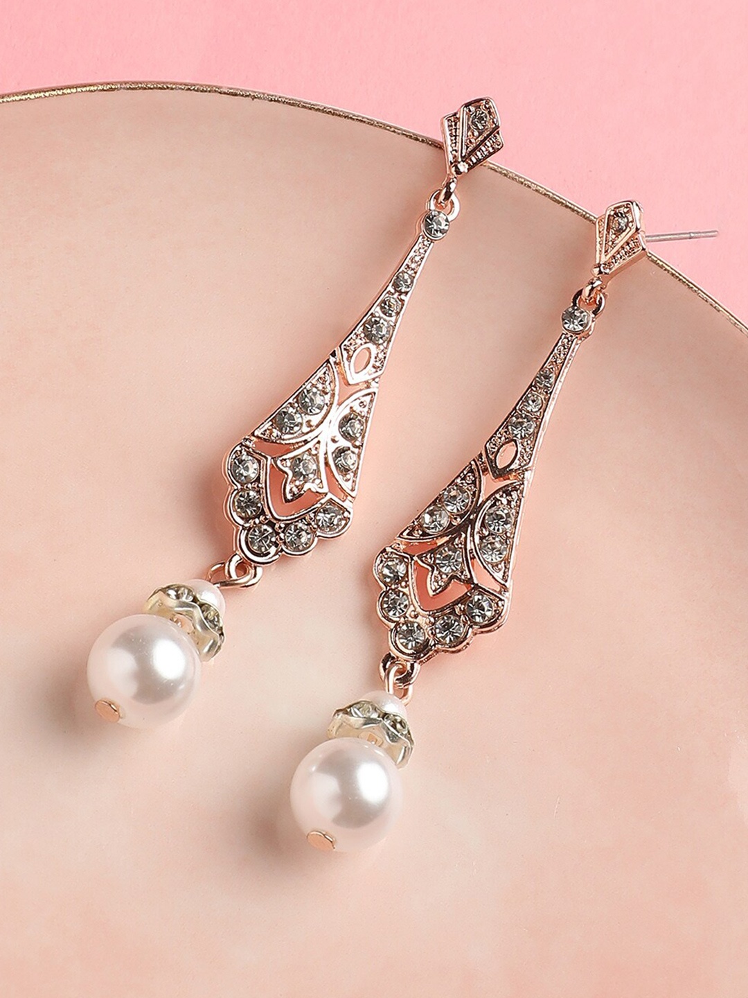 

DressBerry Silver-Plated Stone-Studded Drop Earrings