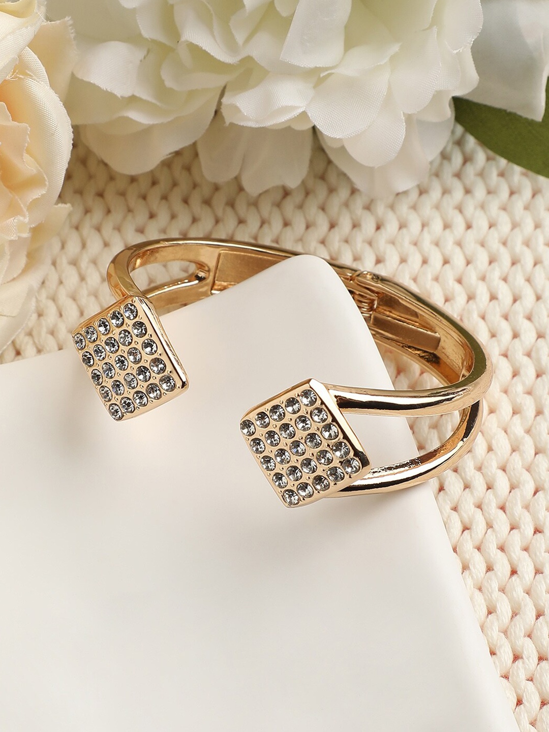 

DressBerry Gold-Plated Stone-Studded Cuff Bracelet