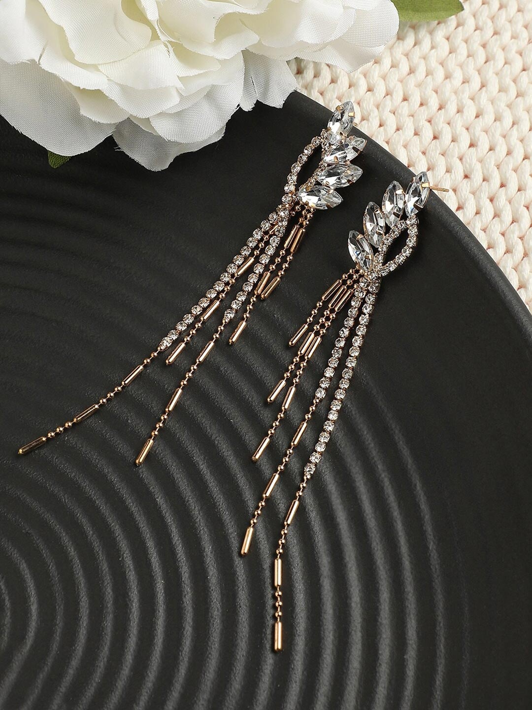 

DressBerry Gold-Plated Stone-Studded Drop Earrings