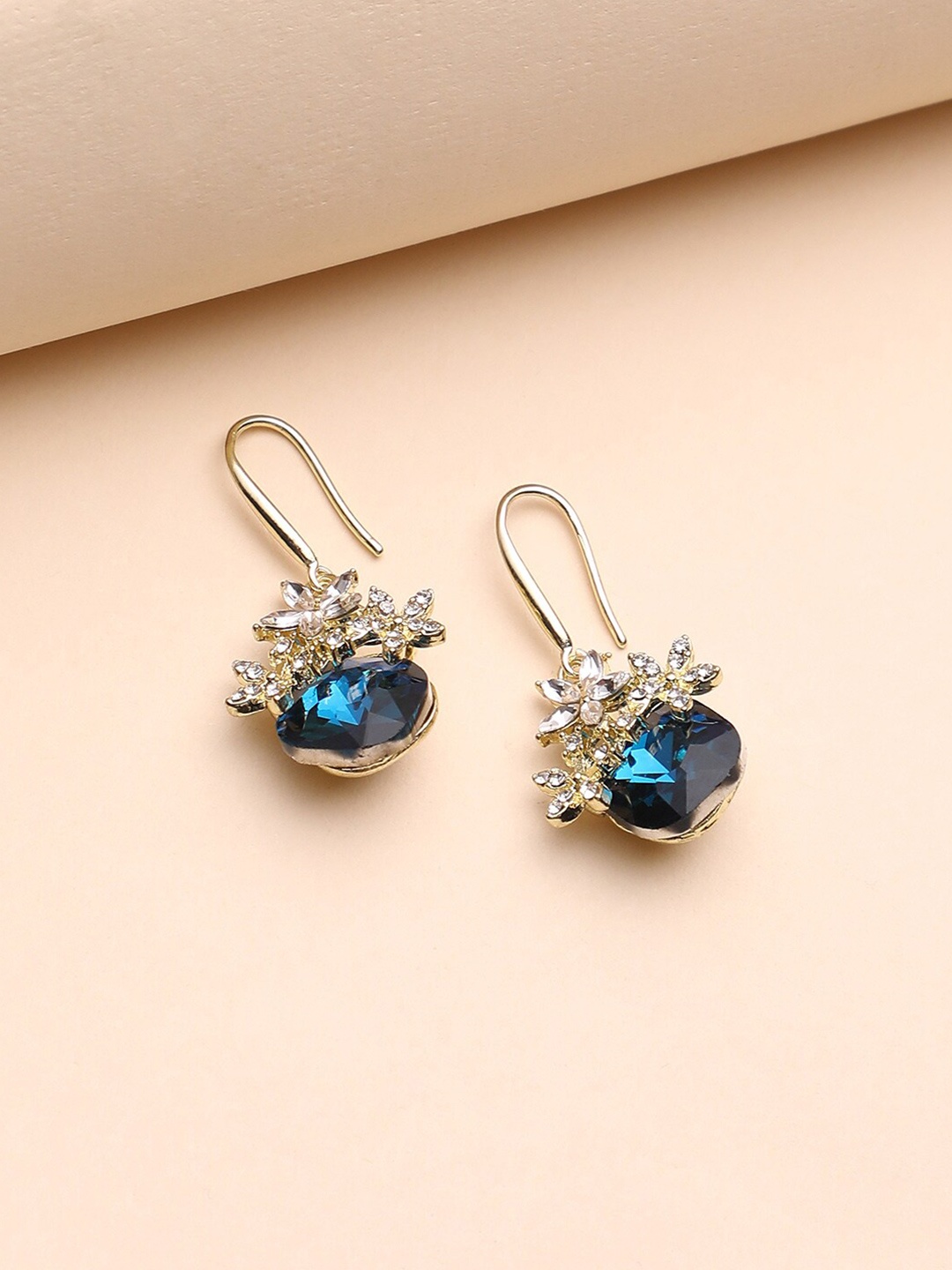 

DressBerry Blue Gold Plated Stone Studded Drop Earrings