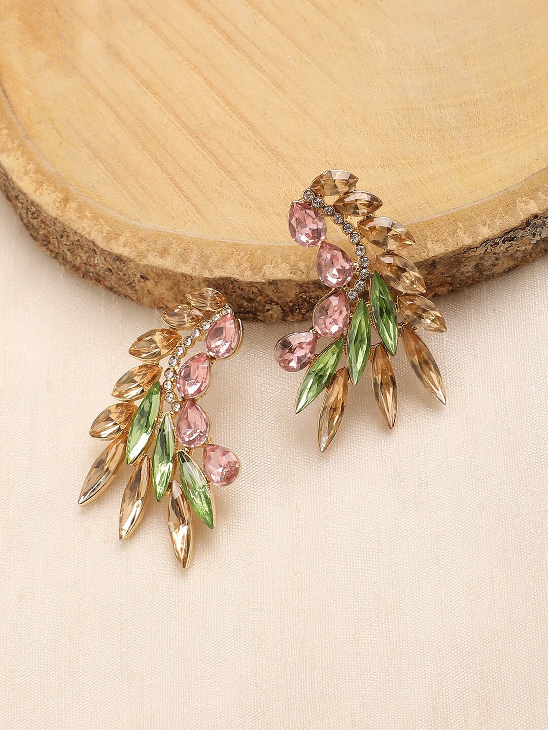 

DressBerry Pink, Green Gold Plated Stone Studded Drop Earrings