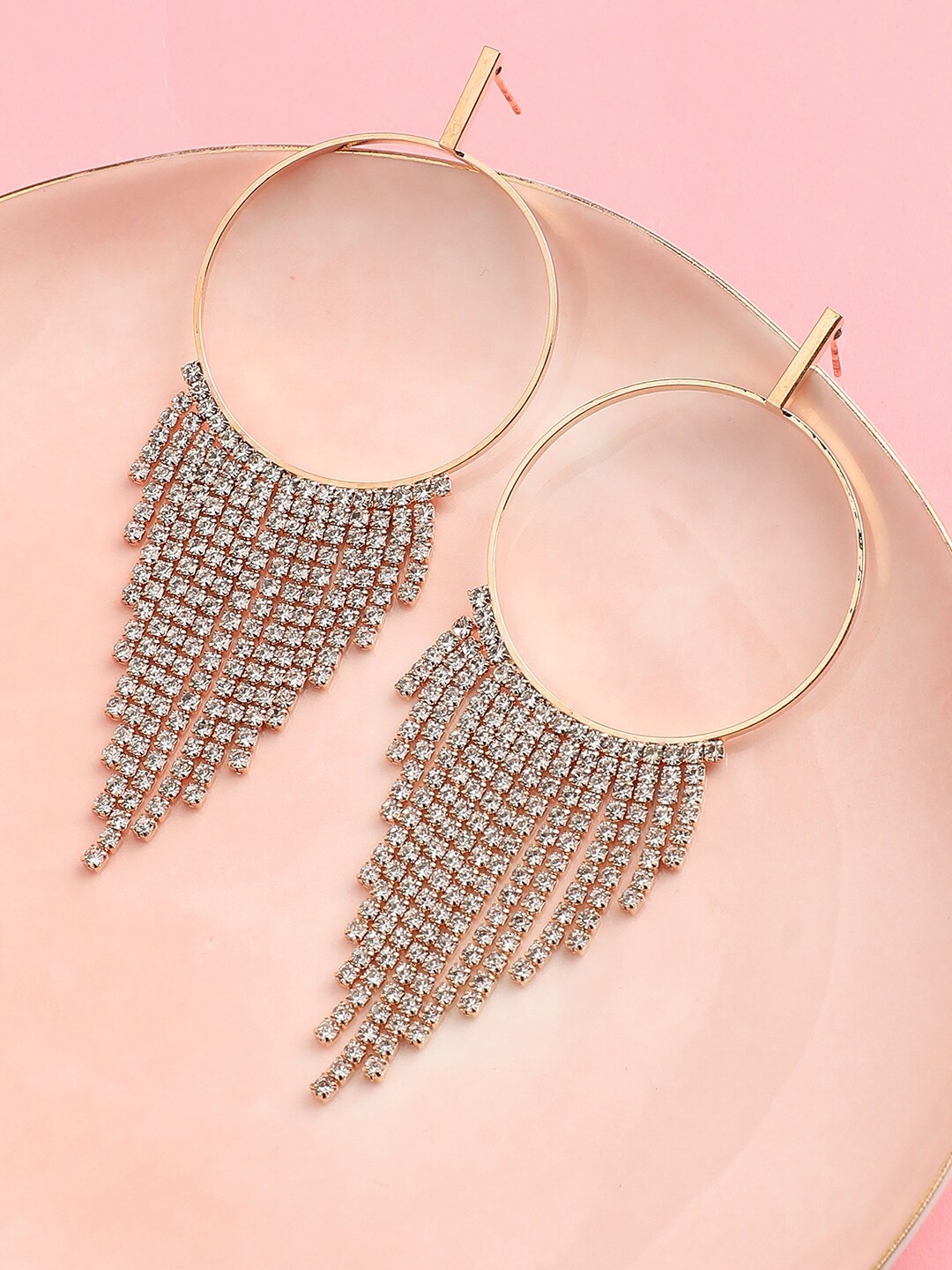 

DressBerry White Gold-Plated Stone Studded Chandelier Drop Earrings