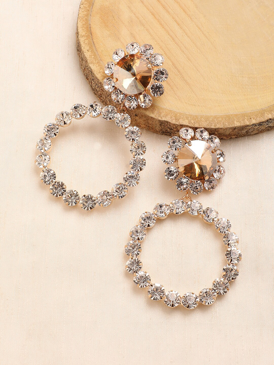 

DressBerry White Gold-Plated Stone Studded Drop Earrings
