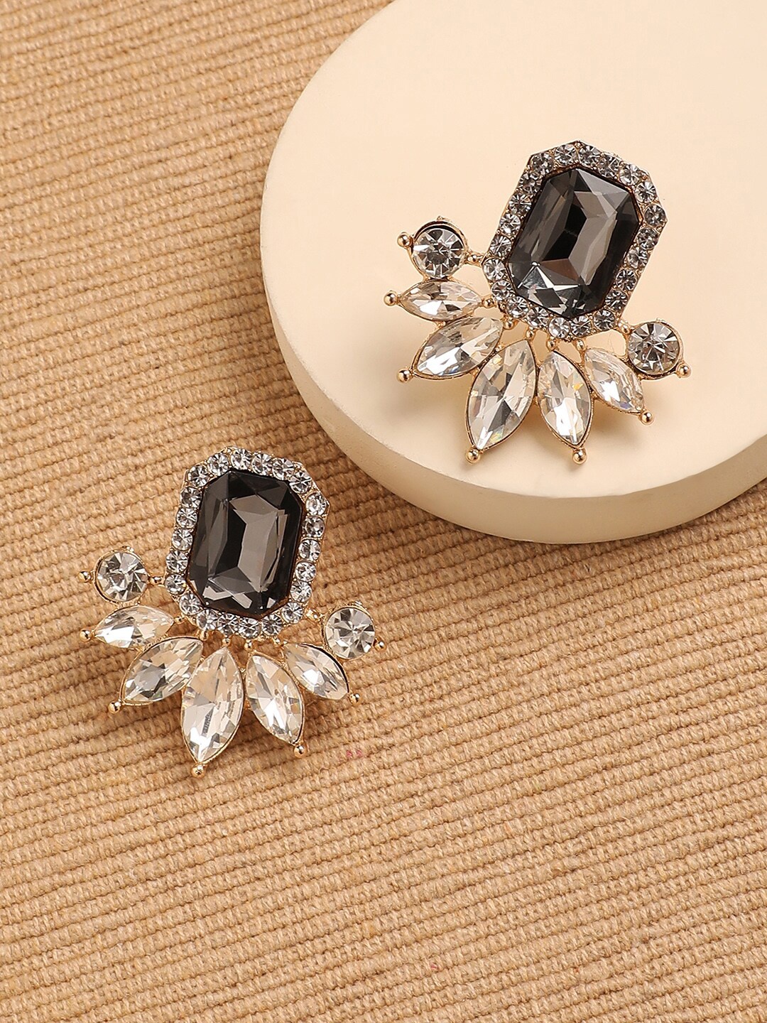 

DressBerry White Gold-Plated Stone Studded Floral Drop Earrings