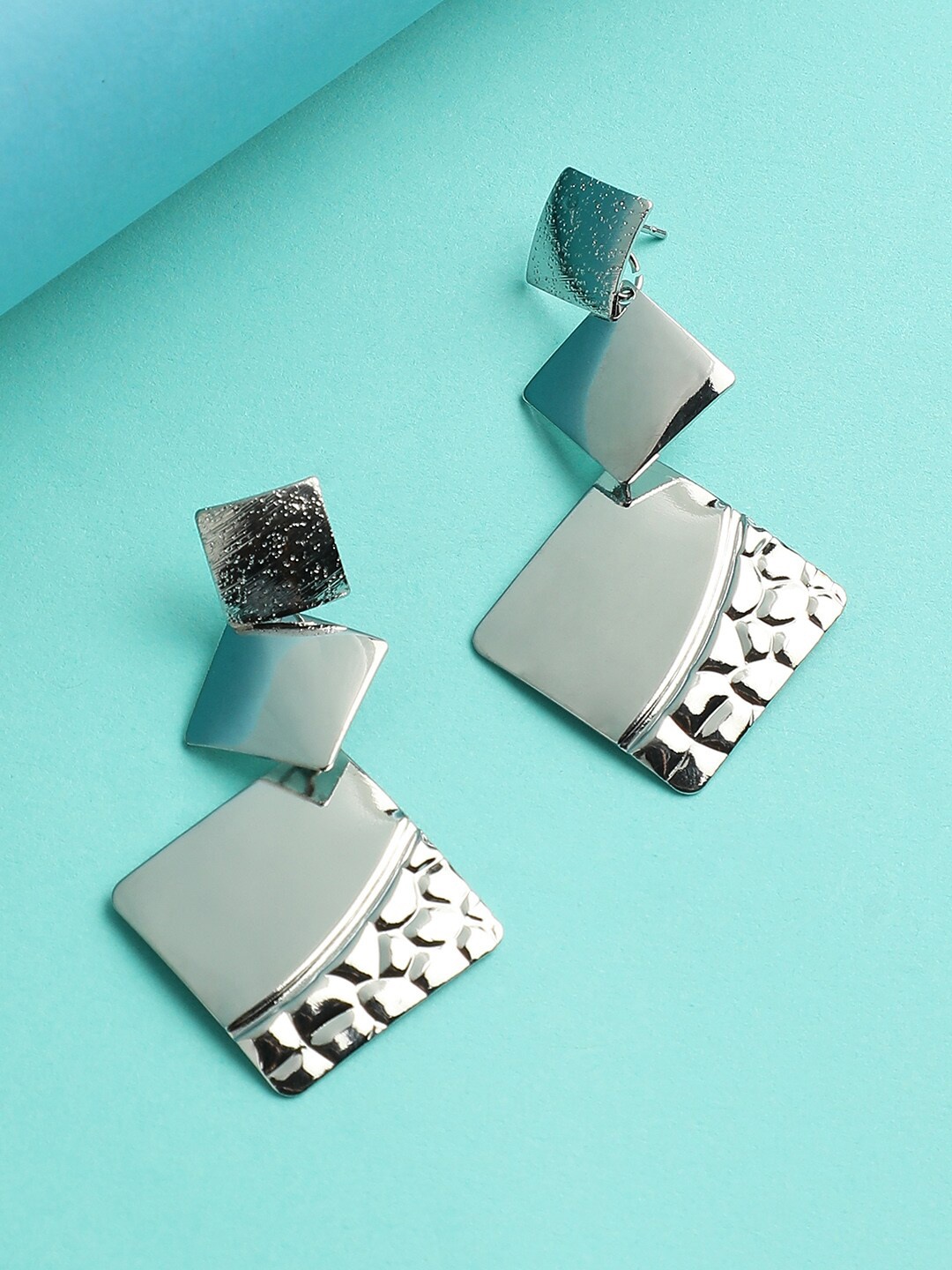 

DressBerry Silver-Toned Geometric Drop Earrings