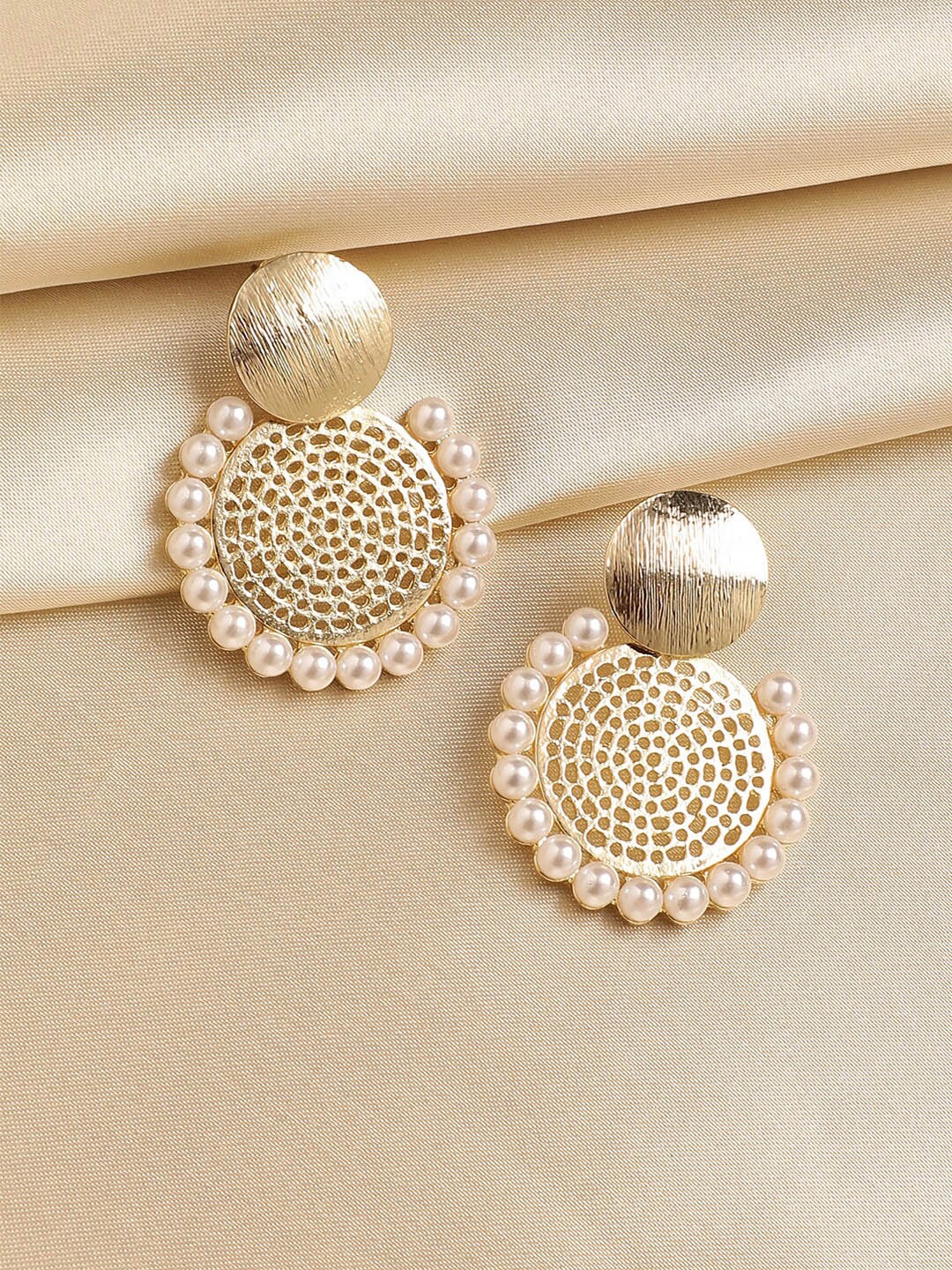 

DressBerry White Gold-Plated Beaded Drop Earrings