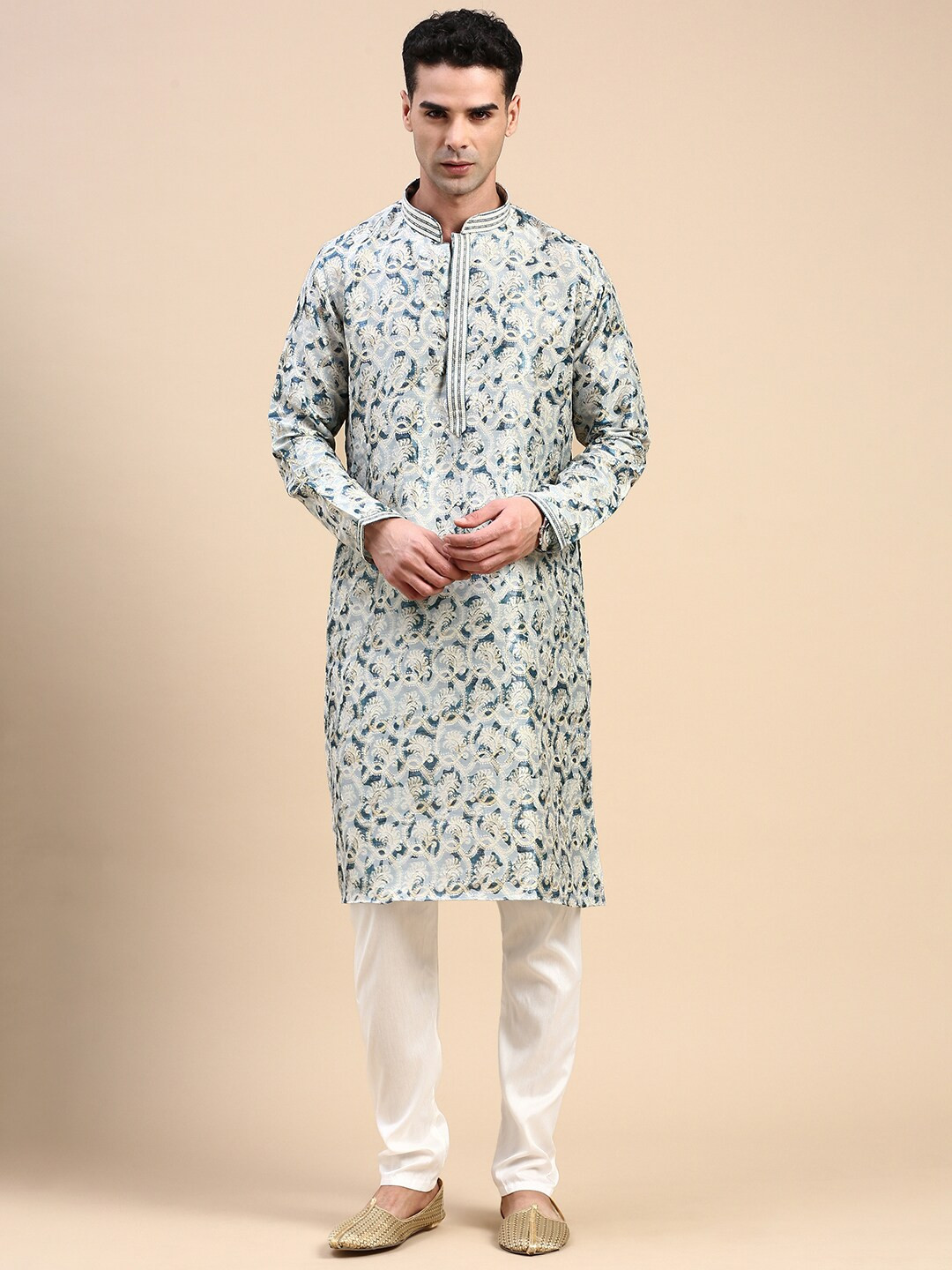 

Rishika Printed Art Silk Self Design Kurta, Blue