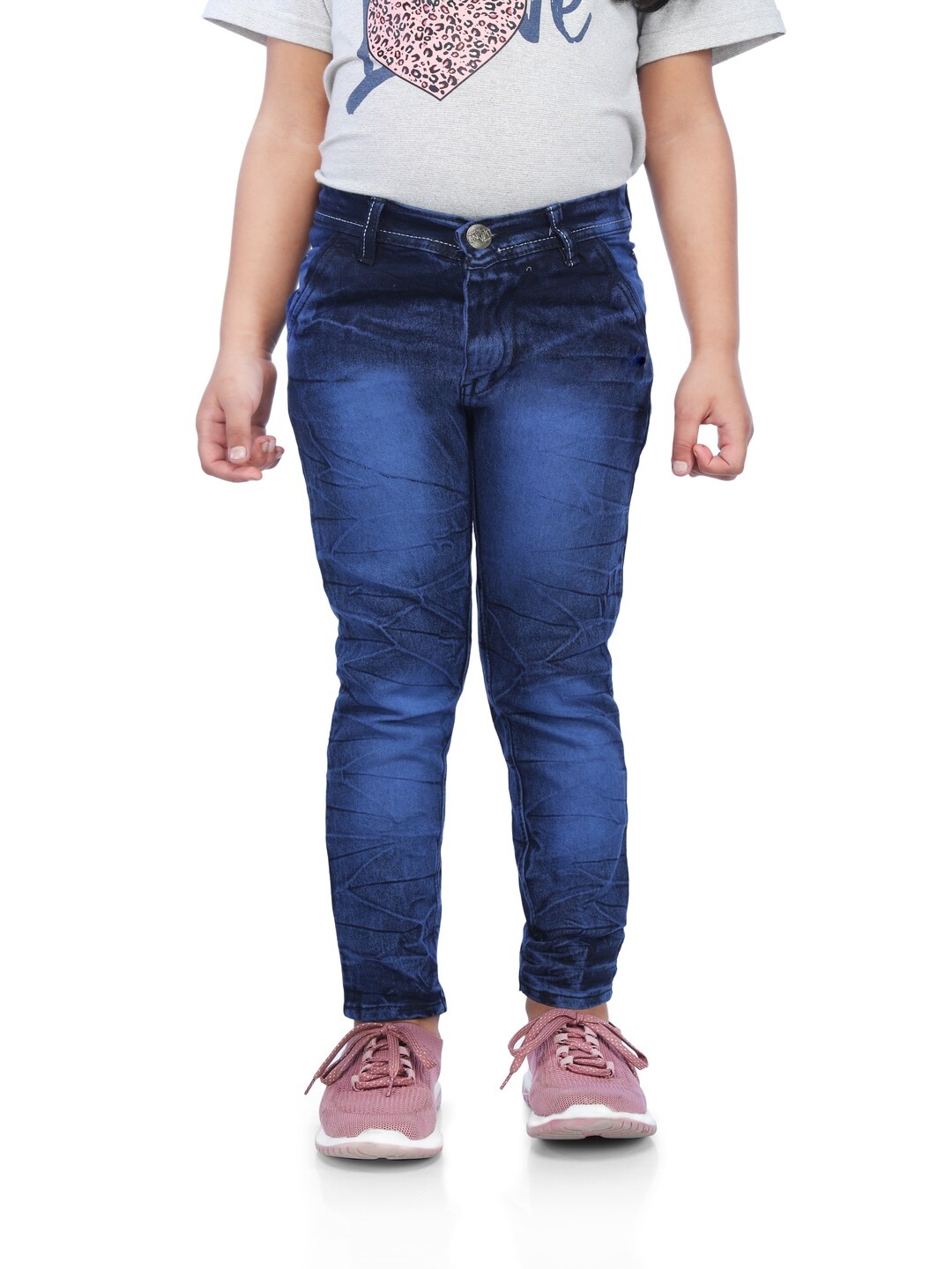 

BAESD Girls Slim Fit High-Rise Whiskers and Chevrons Jeans, Navy blue