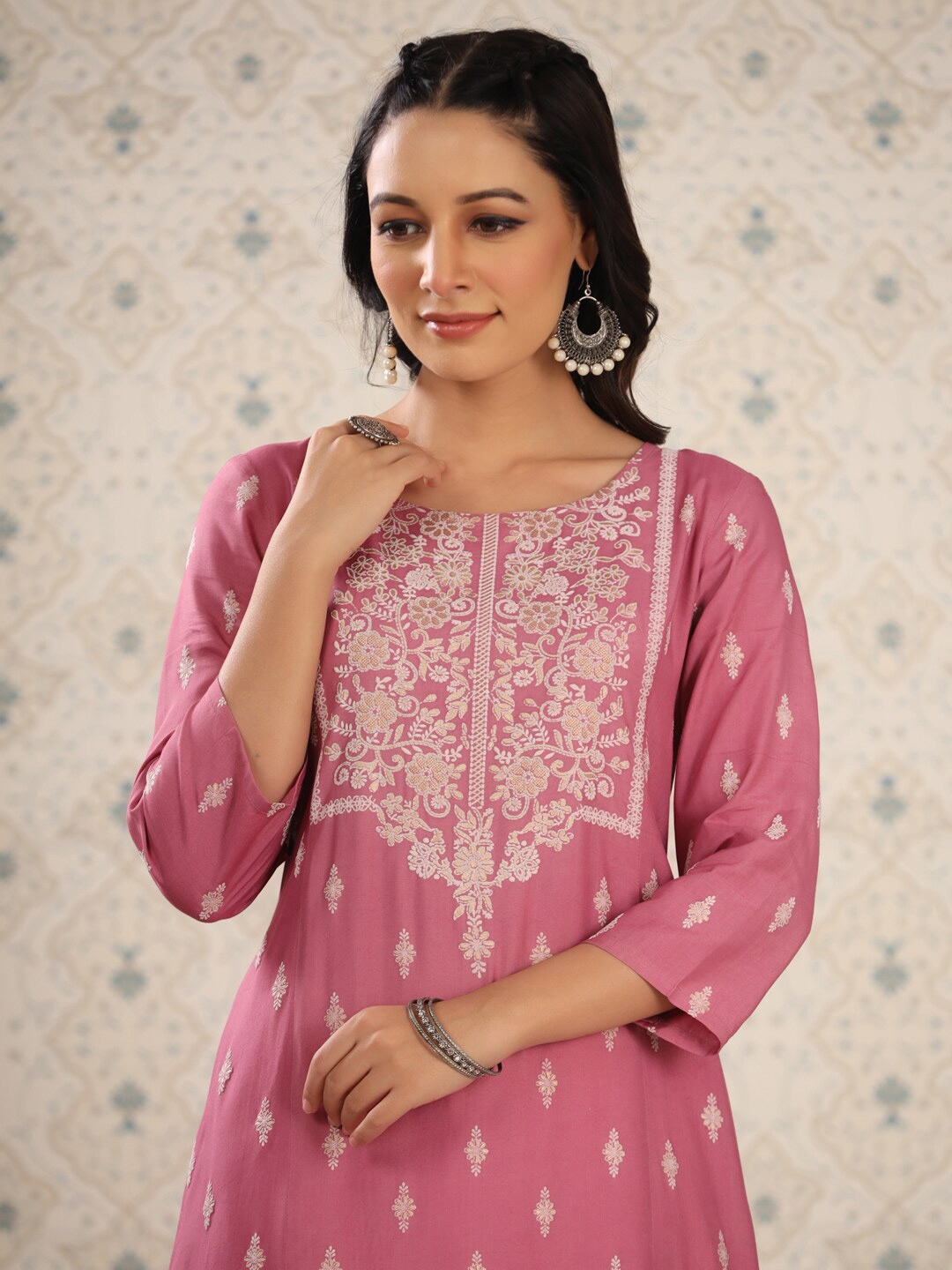 

Ode by House of Pataudi Ethnic Motifs A-Line Kurta, Pink