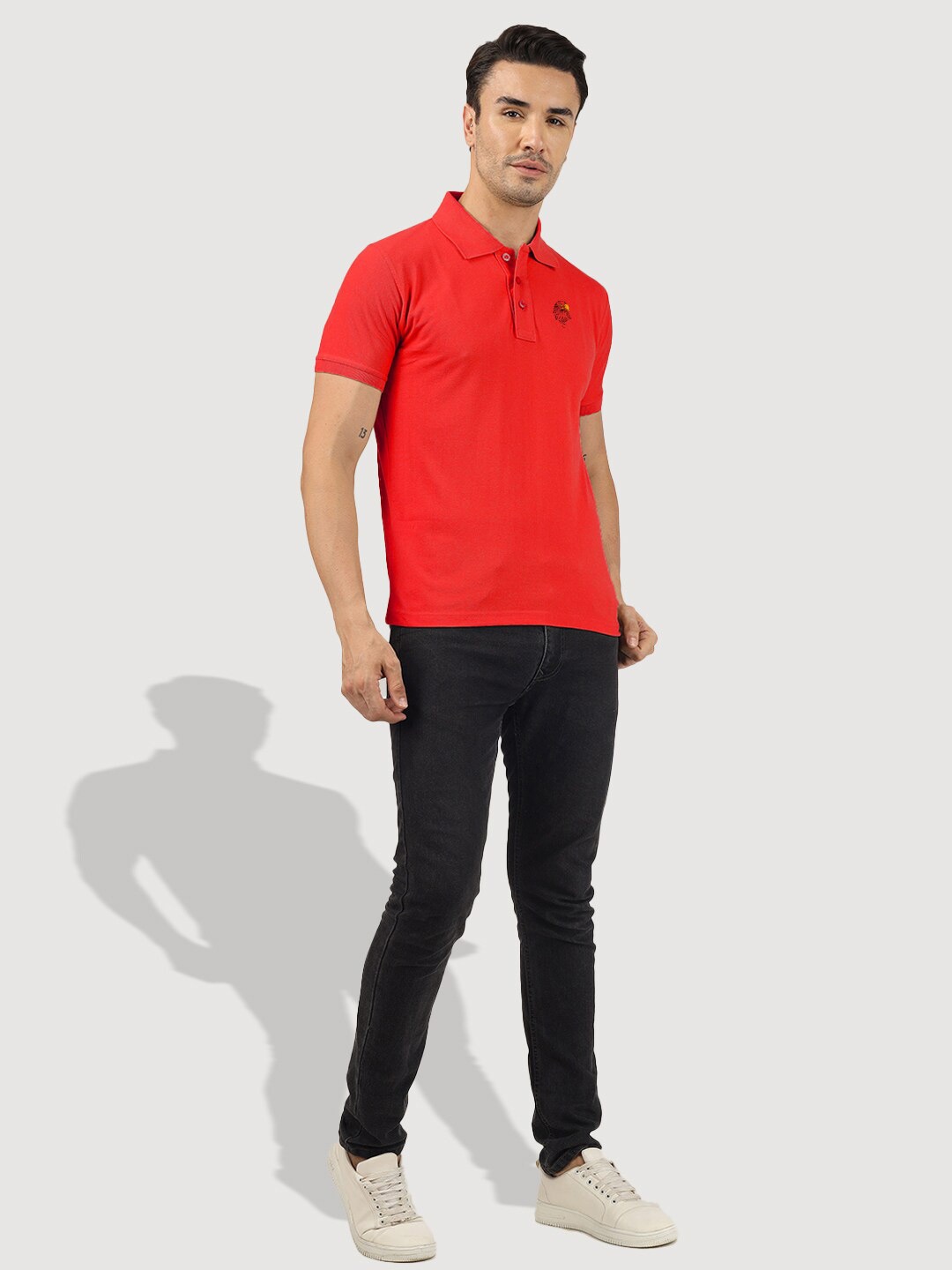 

Greylongg Printed Polo Collar Cotton Casual T-shirt, Red