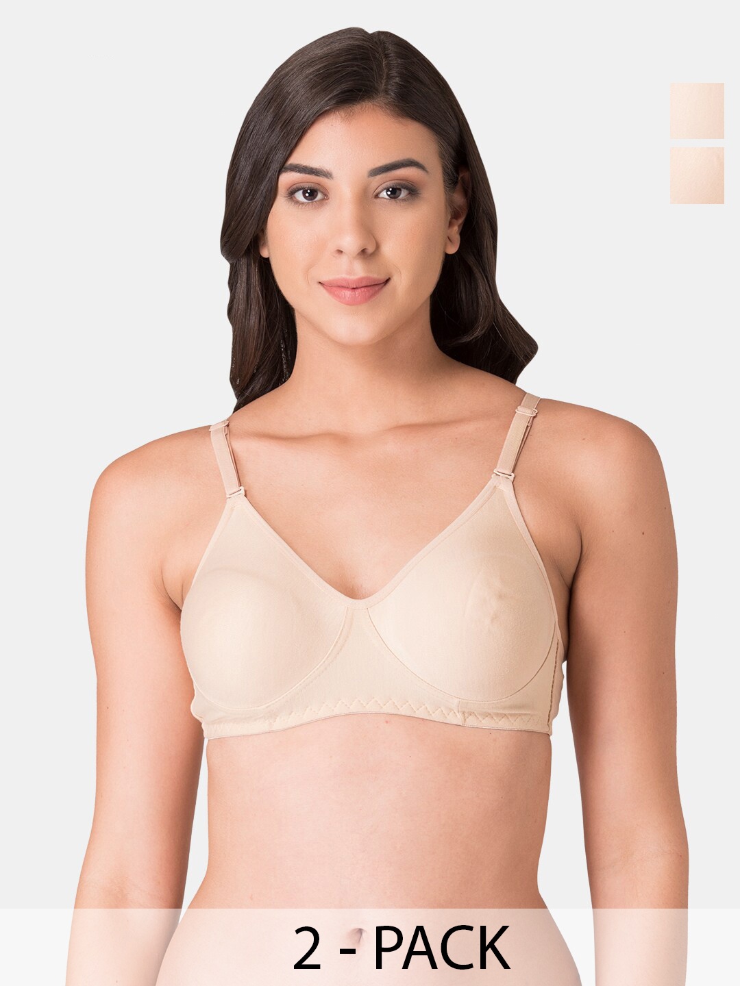 

KOMLI Pack Of 2 Full Coverage Non Padded Cotton Everyday Bra With All Day Comfort, Beige