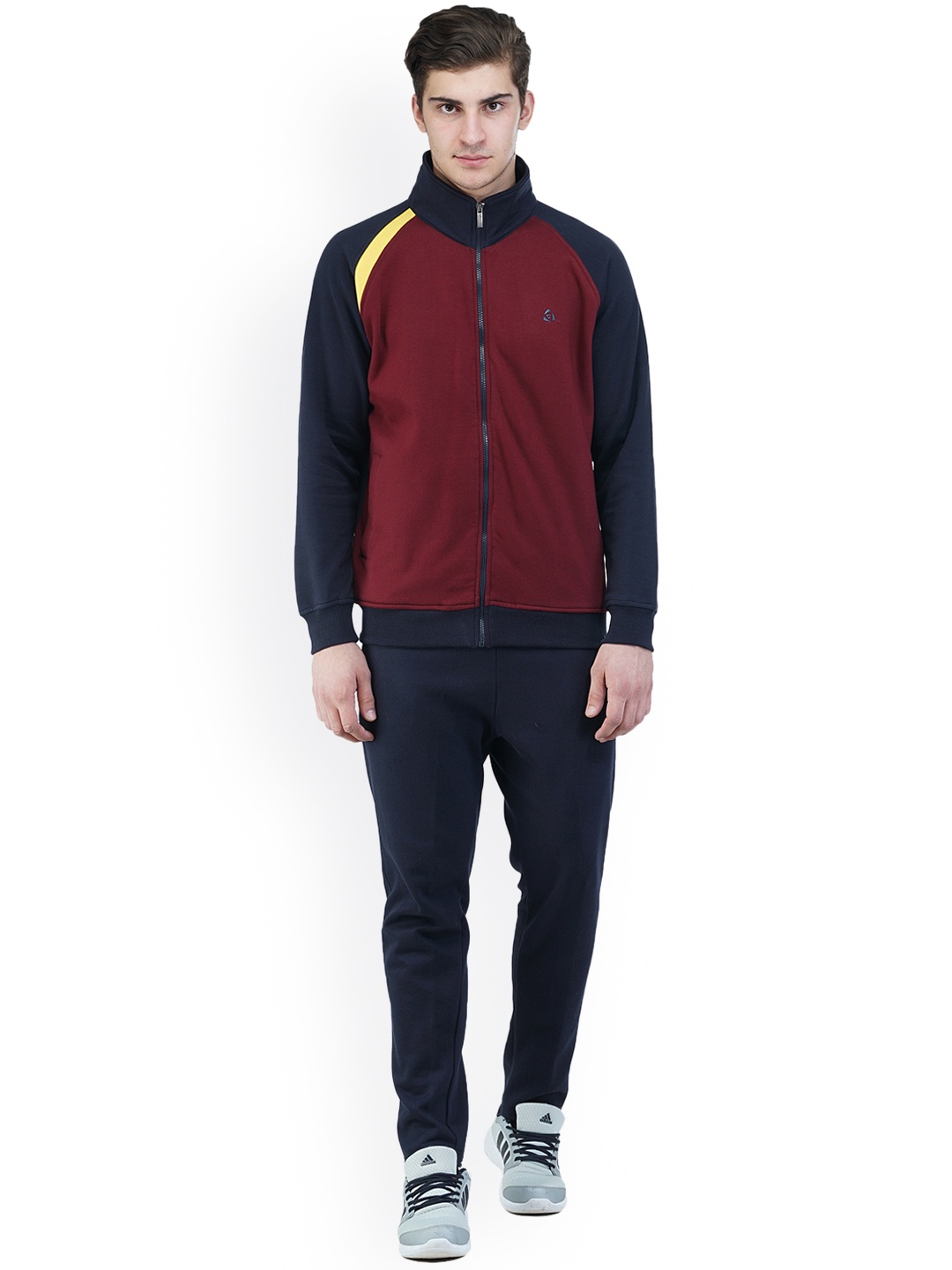 

GRIFFEL Maroon & Blue Colourblocked Tracksuit