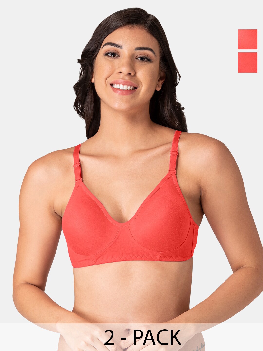 

KOMLI Pack of 2 All Day Comfort Bra Full Coverage, Coral