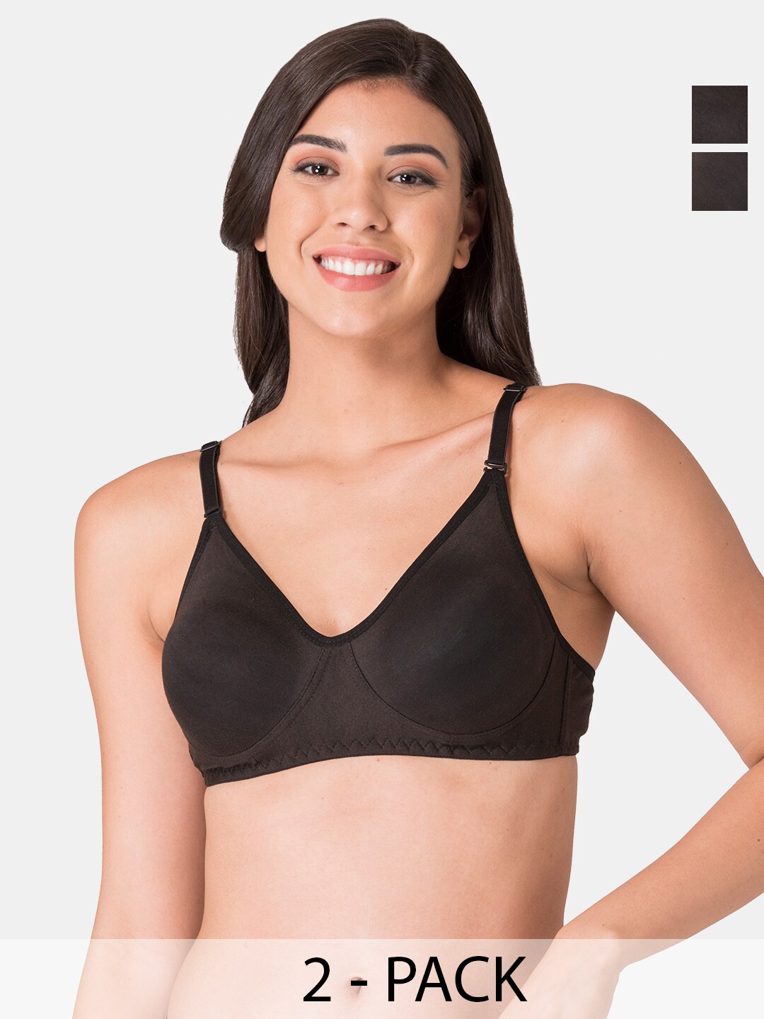 

KOMLI Pack of 2 All Day Comfort Bra Full Coverage, Black