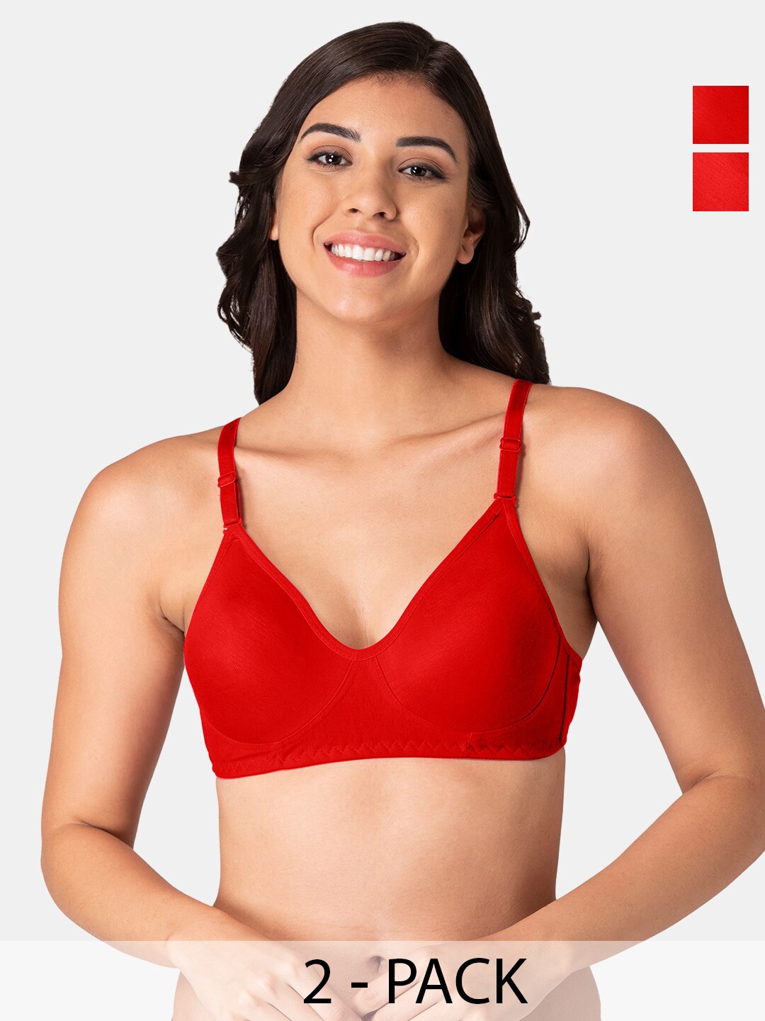 

KOMLI Pack of 2 All Day Comfort Bra Full Coverage, Red