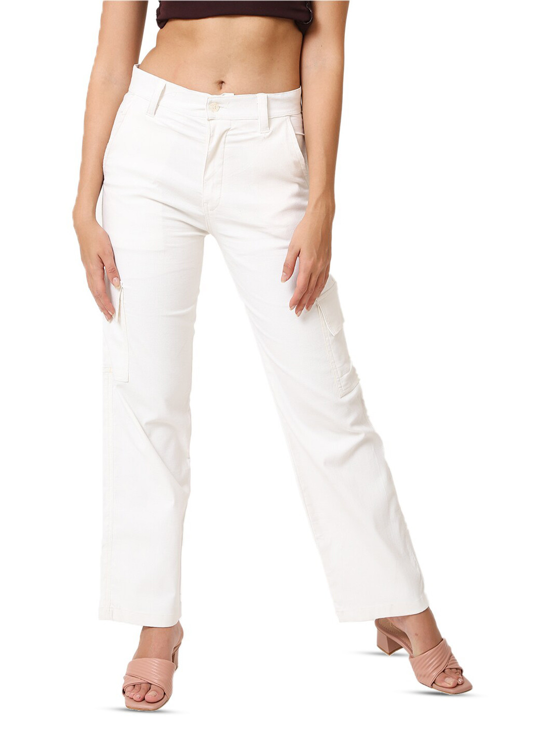 

CareDone Women Original Straight Fit High-Rise Cotton Cargos, White