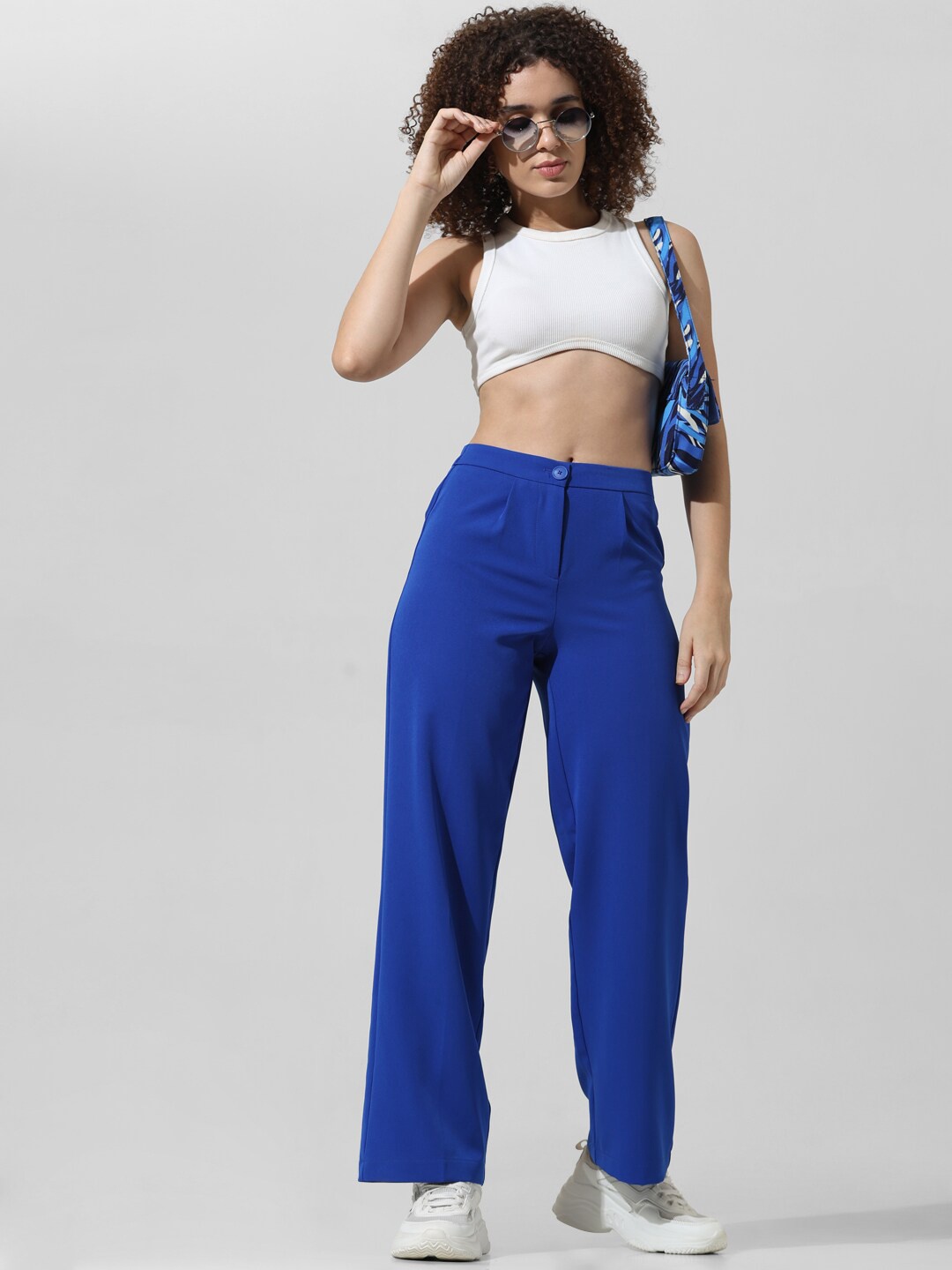 

ONLY Women High-Rise Pleated Trousers, Blue