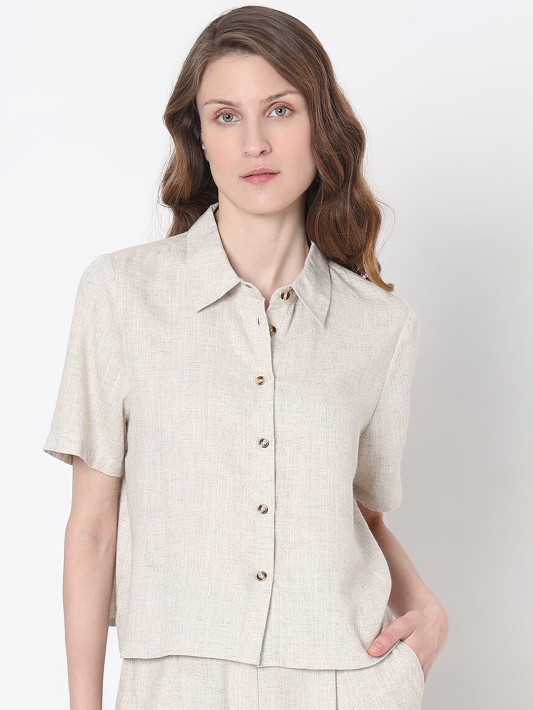 

Vero Moda Opaque Spread Collar Casual Shirt, Beige