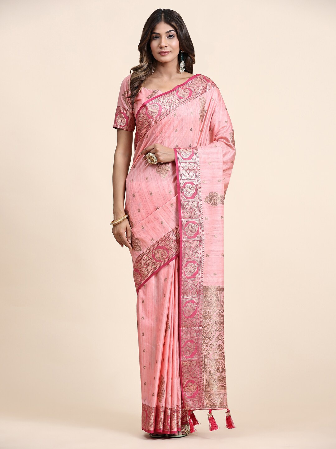 

KAPADIYA FAB Ethnic Motifs Pure Silk Banarasi Saree, Pink