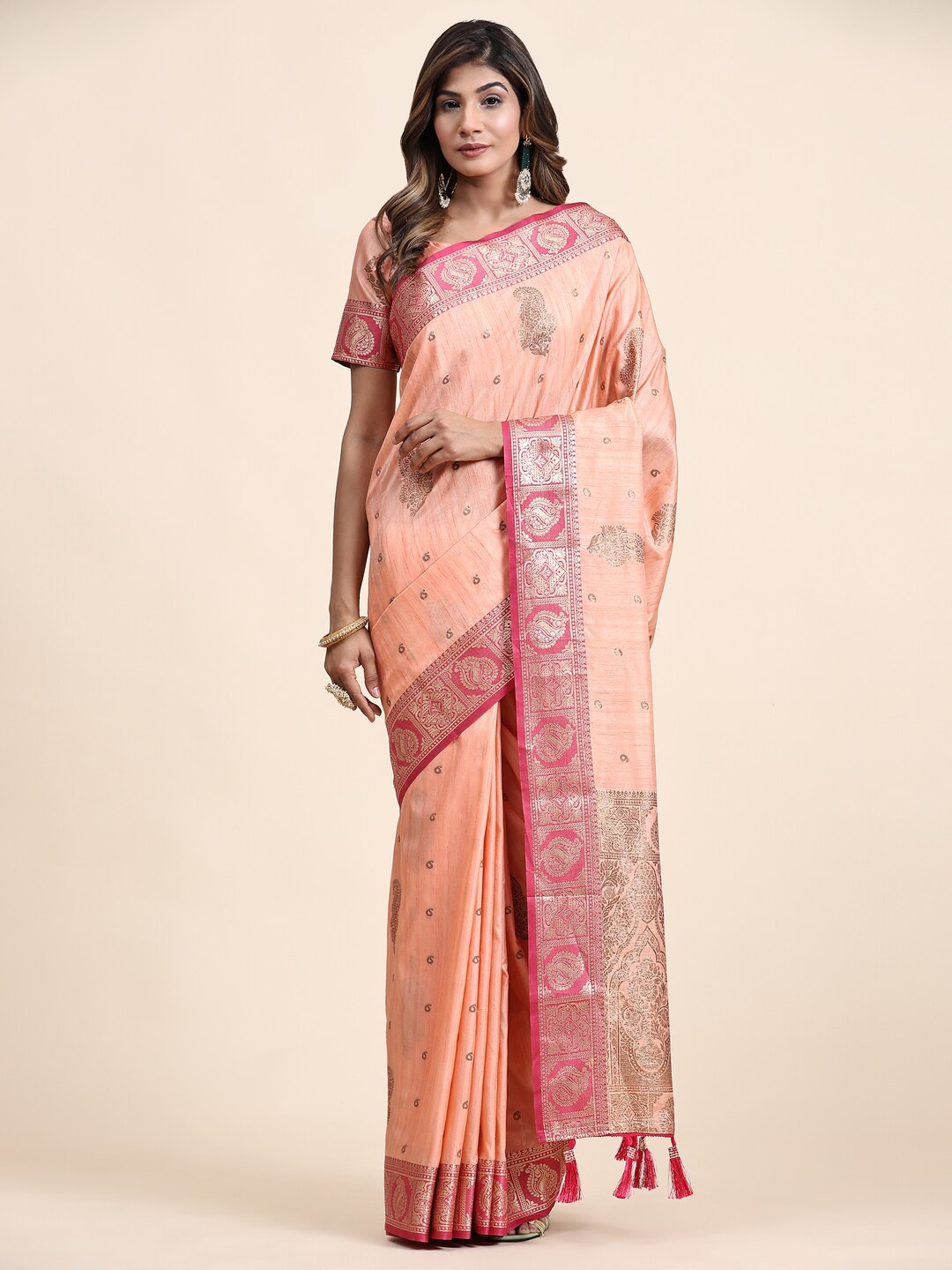 

KAPADIYA FAB Ethnic Motifs Pure Silk Banarasi Saree, Peach