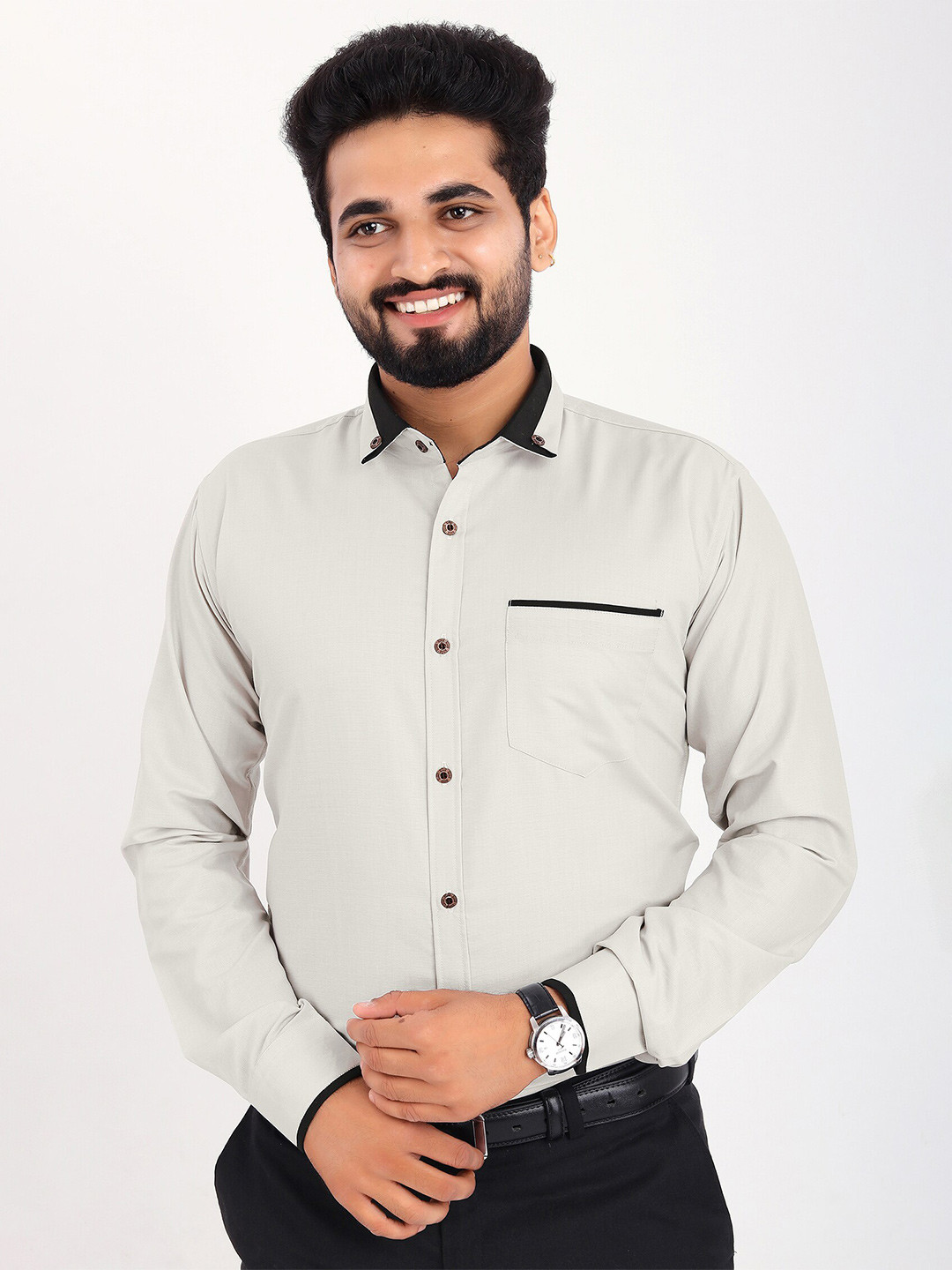 

GETCHI Premium Regular Fit Solid Formal Shirt, Grey