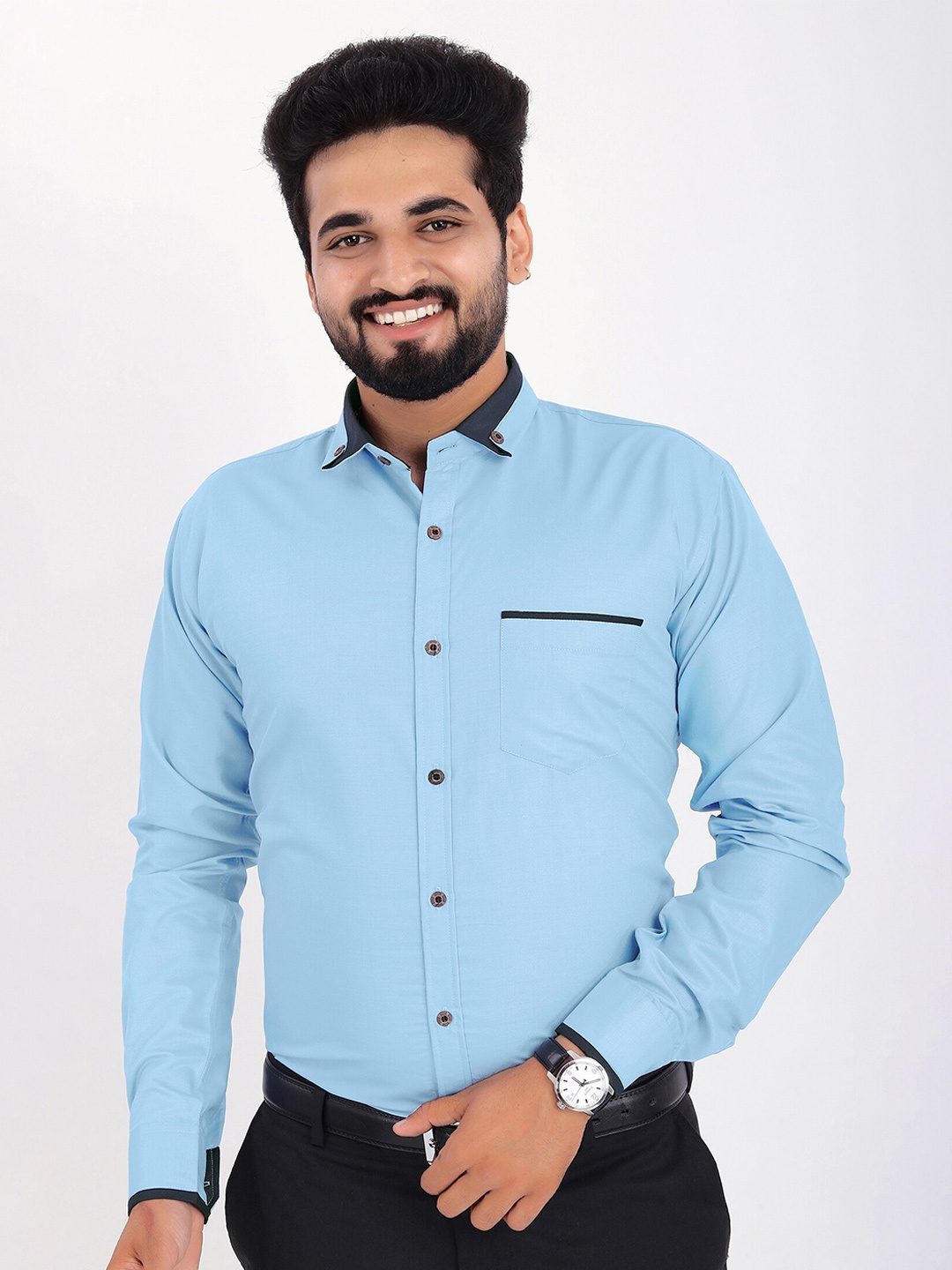 

GETCHI Premium Regular Fit Solid Formal Shirt, Blue