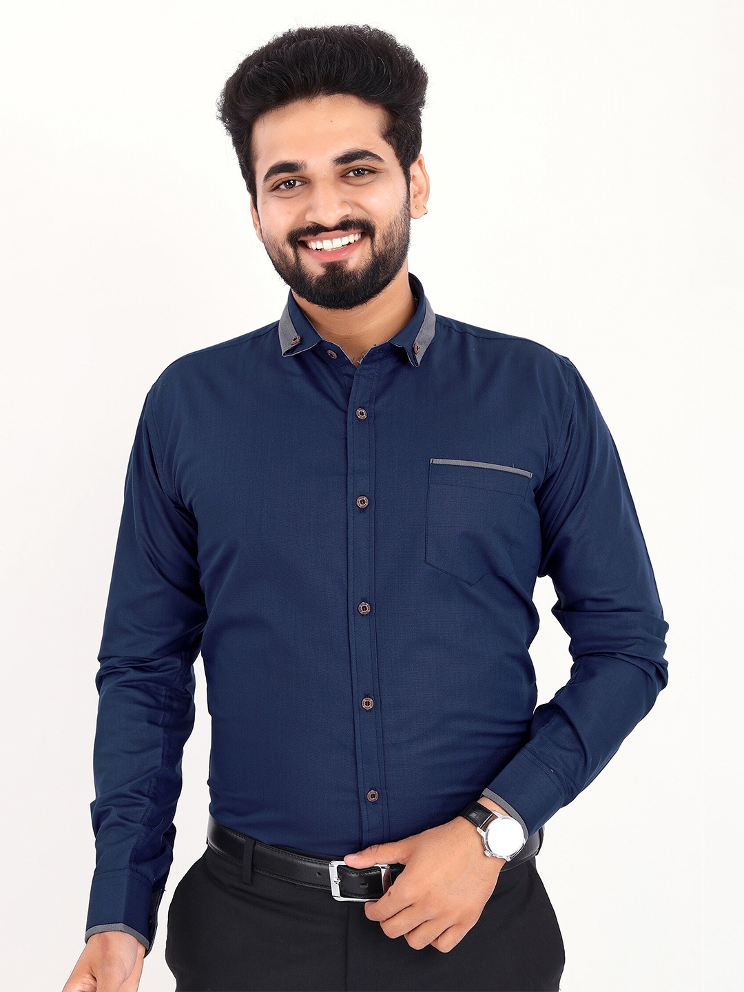 

GETCHI Premium Regular Fit Solid Formal Shirt, Navy blue