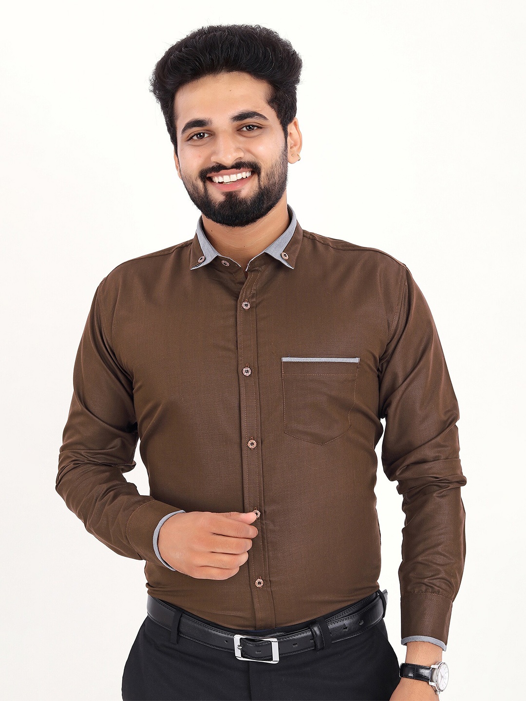 

GETCHI Premium Regular Fit Solid Formal Shirt, Brown