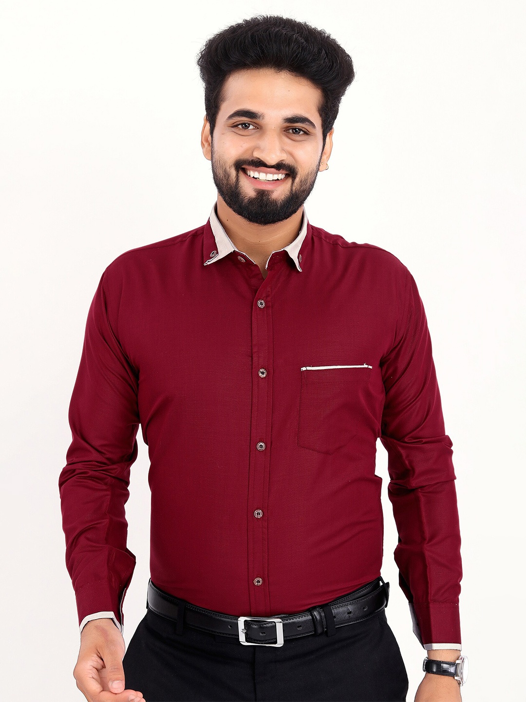 

GETCHI Premium Spread Collar Long Sleeves Formal Shirt, Maroon