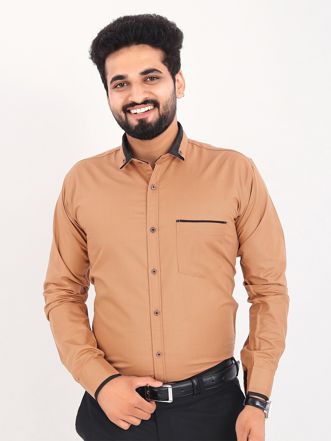 

GETCHI Spread Collar Premium Opaque Formal Shirt, Brown