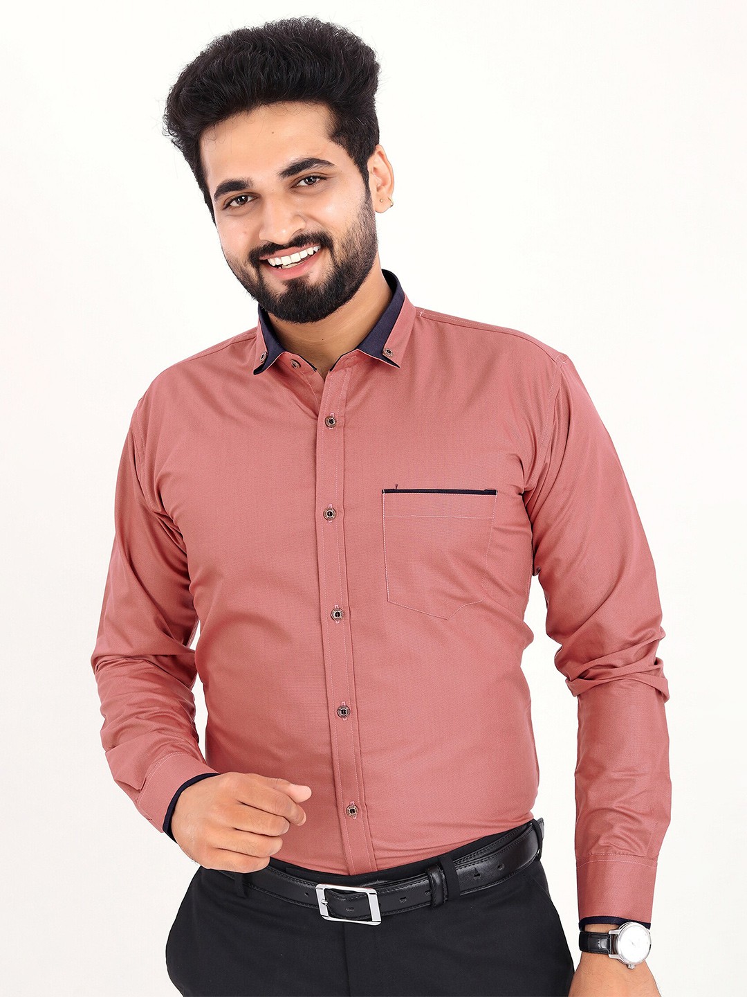 

GETCHI Spread Collar Premium Regular Fit Curved Formal Shirt, Peach