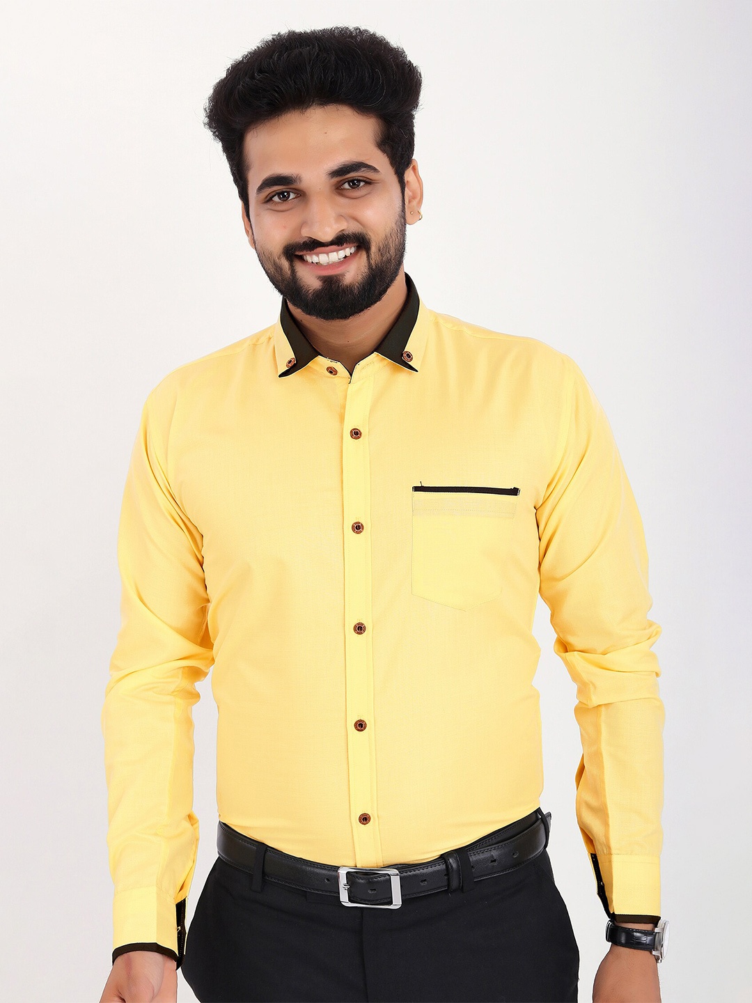 

GETCHI Spread Collar Premium Regular Fit Curved Formal Shirt, Yellow