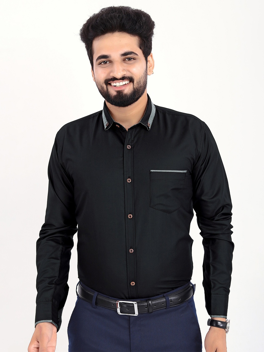 

GETCHI Premium Spread Collar Long Sleeves Formal Shirt, Black