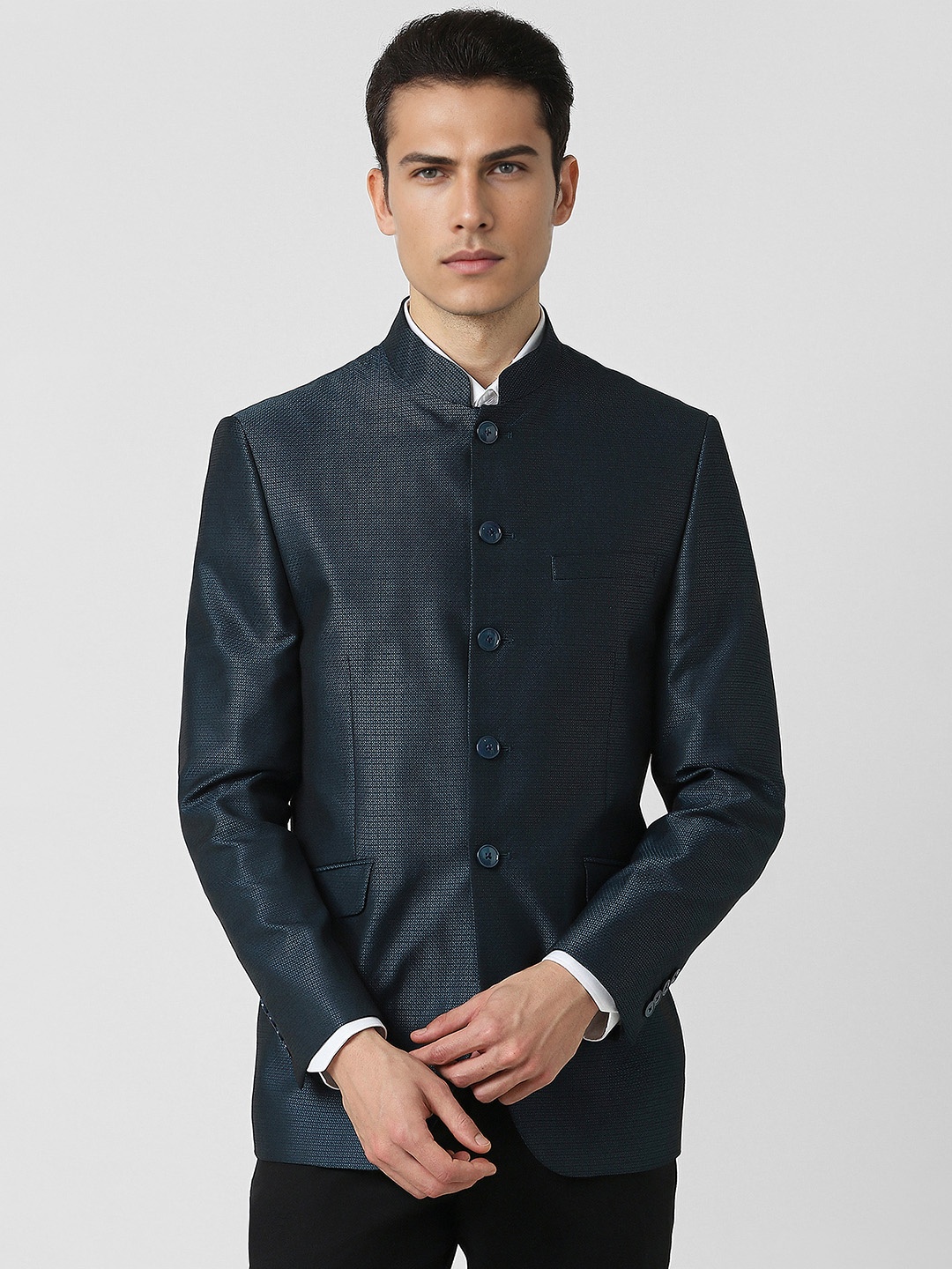 

Van Heusen Textured Single-Breasted Slim-Fit Party Blazer, Navy blue