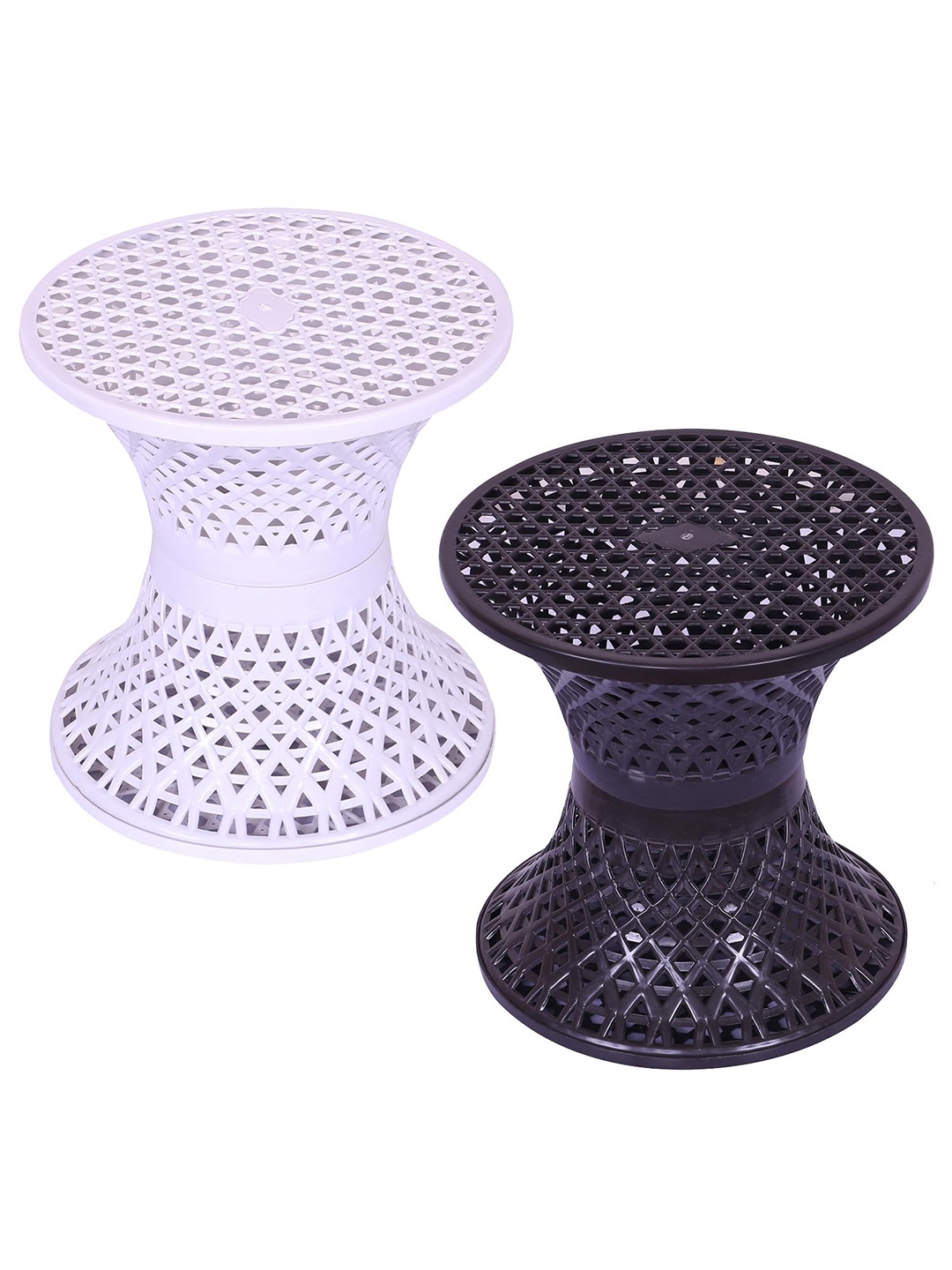 

Kuber Industries Set Of 2 White & Black Textured Cylindrical Ottomans
