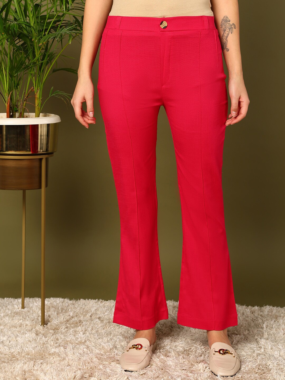 

mokshi Women Mid-Rise Pleated Trousers, Pink