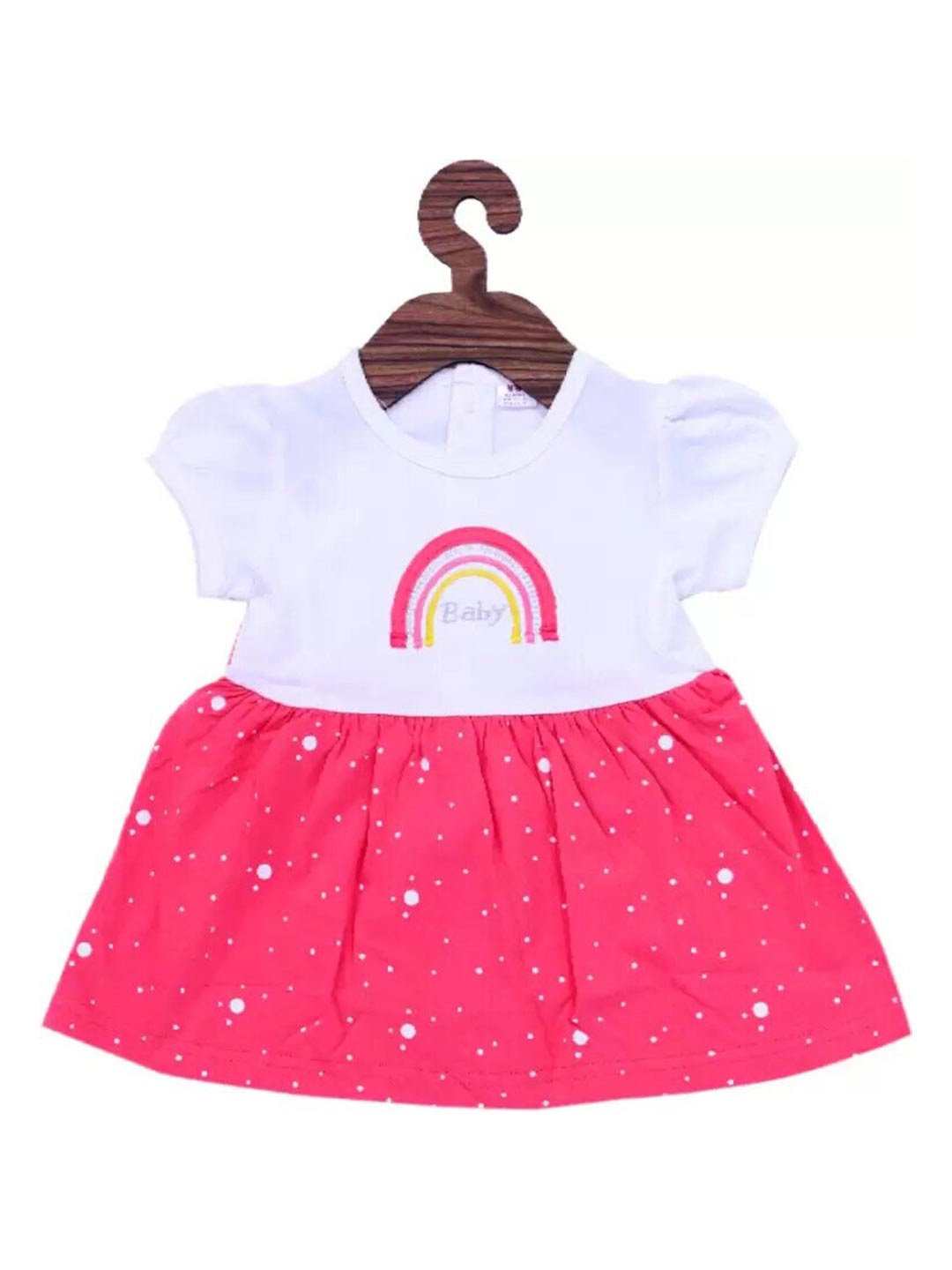 

BAESD Girls Print Cotton Round Neck Puff Sleeves Peplum Dress, Pink