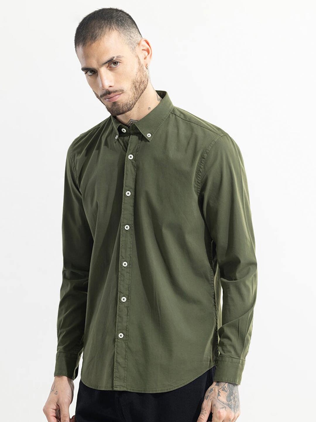 

Snitch Classic Fit Long Sleeves Cotton Slim Fit Shirt, Olive