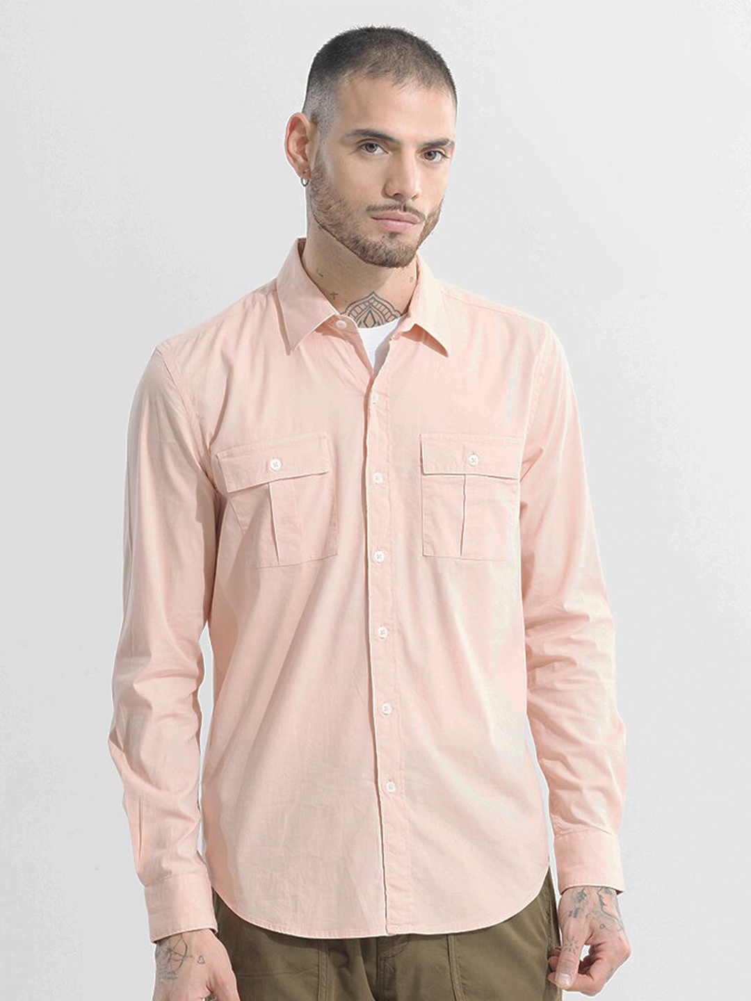 

Snitch Pink Classic Duple Pocket Slim Fit Casual Shirt