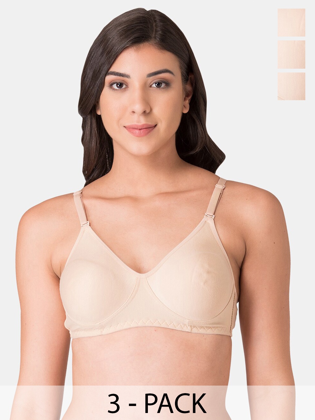 

KOMLI Pack of 3 Full Coverage Cotton Beginners Bra With All Day Comfort, Beige