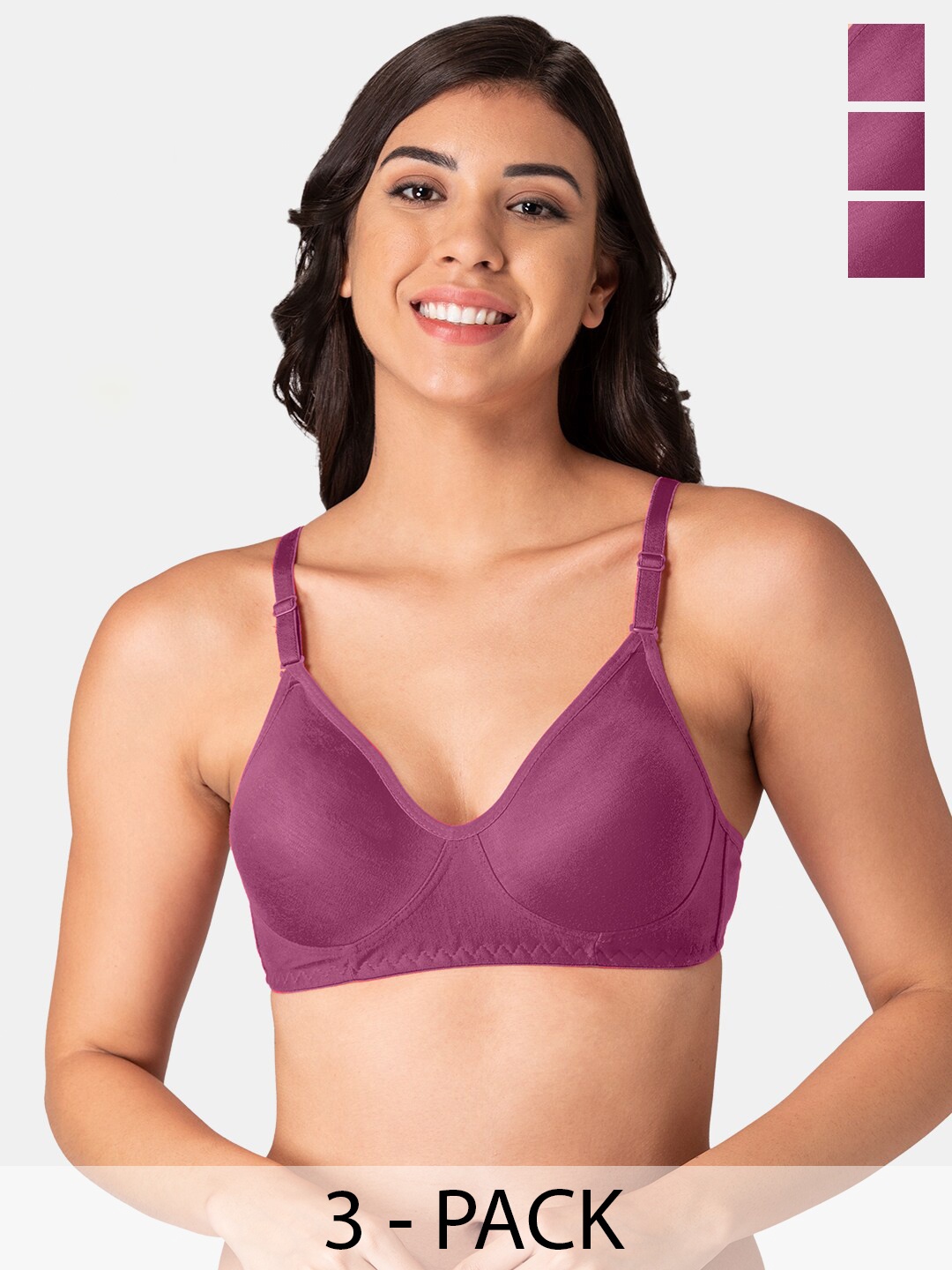 

KOMLI Pack of 3 Full Coverage Cotton Beginners Bra With All Day Comfort, Mauve