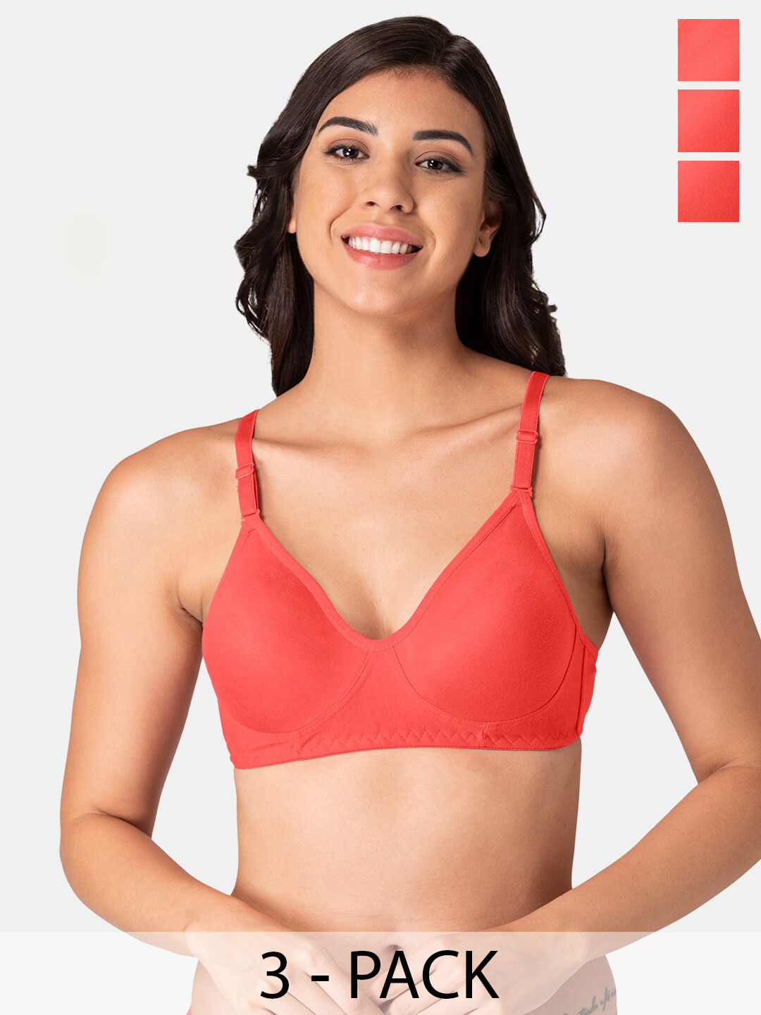 

KOMLI Pack of 3 Full Coverage Cotton Beginners Bra With All Day Comfort, Coral