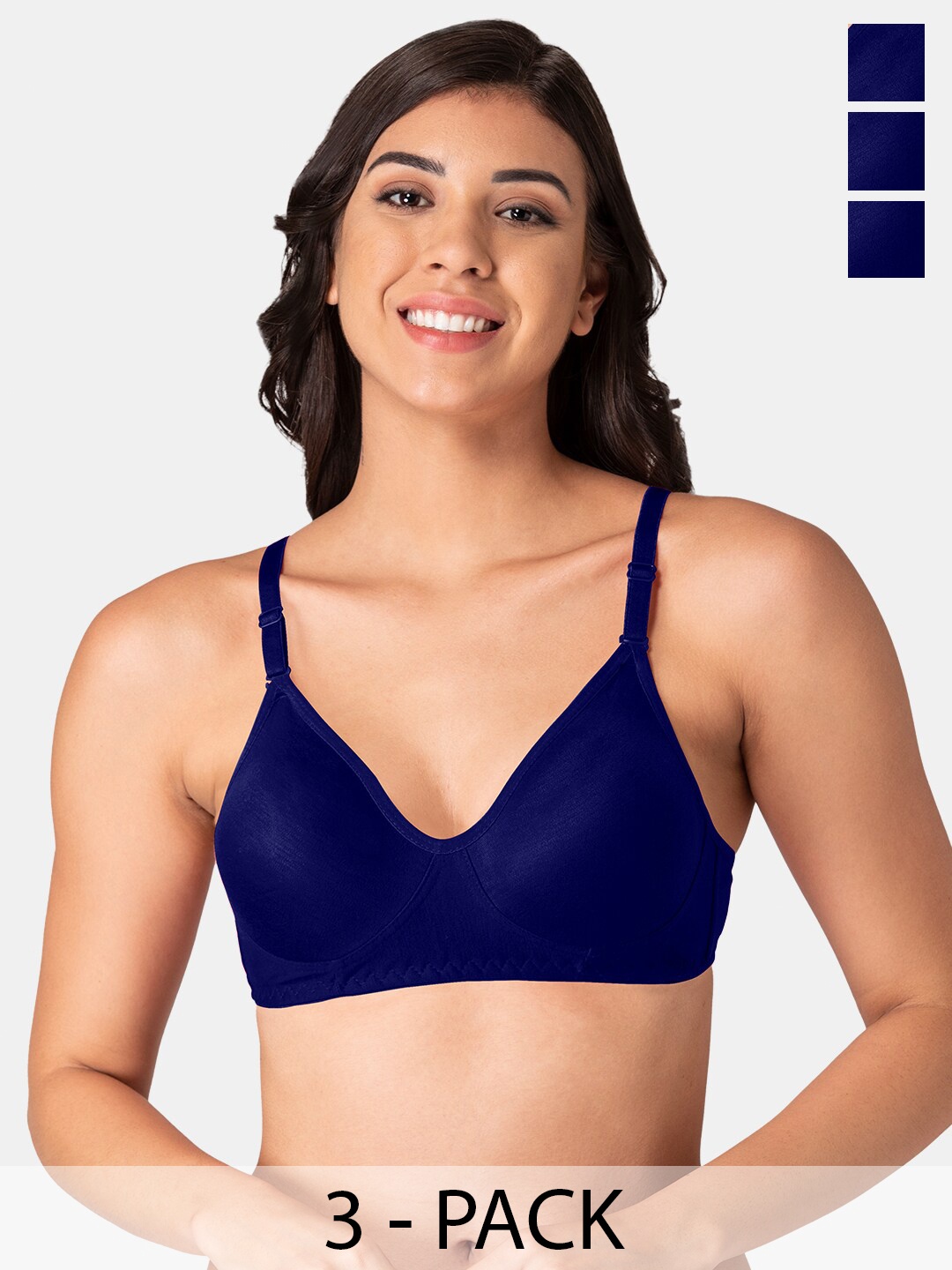 

KOMLI Pack of 3 Full Coverage Cotton Beginners Bra With All Day Comfort, Navy blue