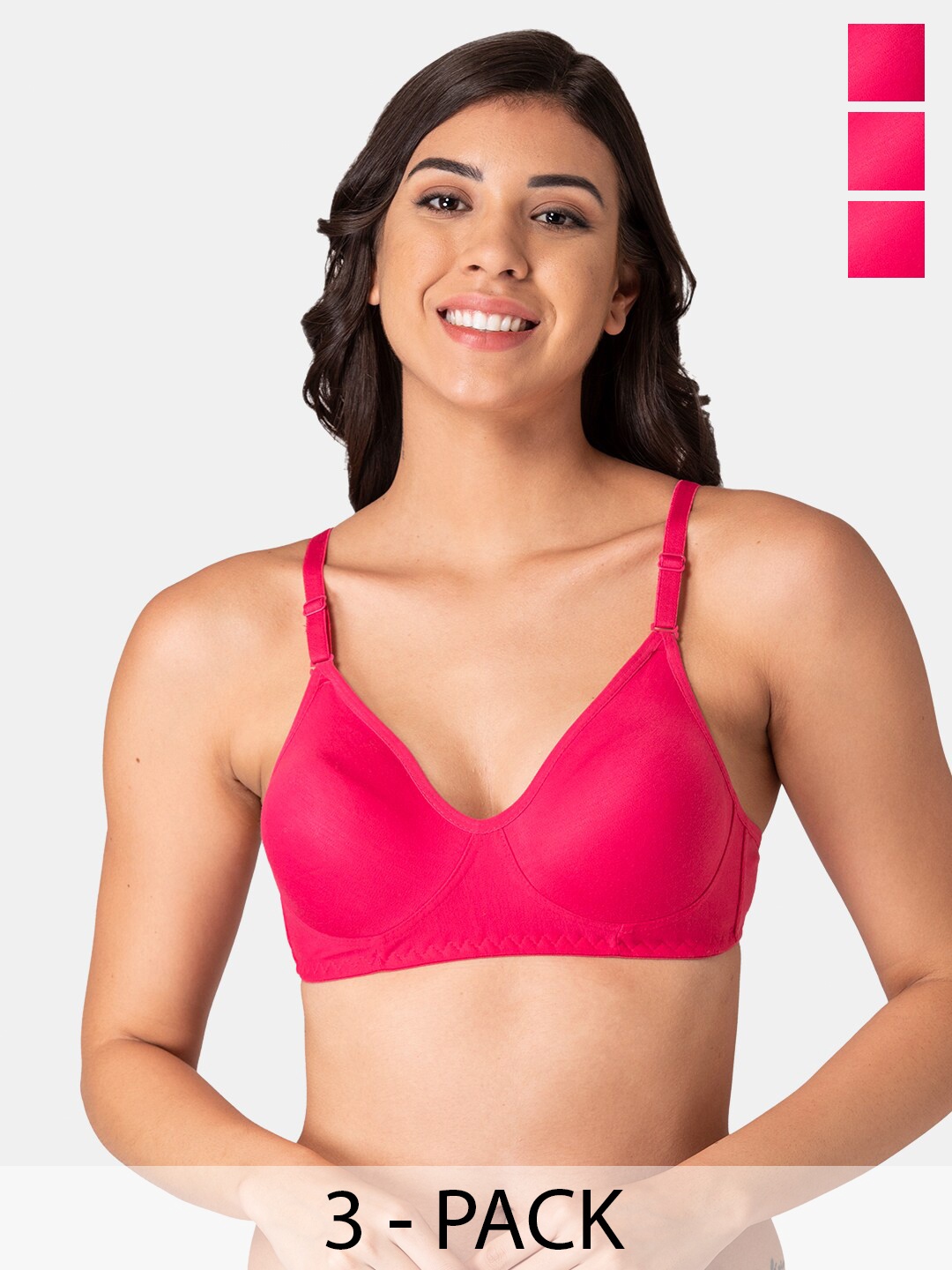 

KOMLI Pack of 3 Full Coverage Cotton Beginners Bra With All Day Comfort, Pink